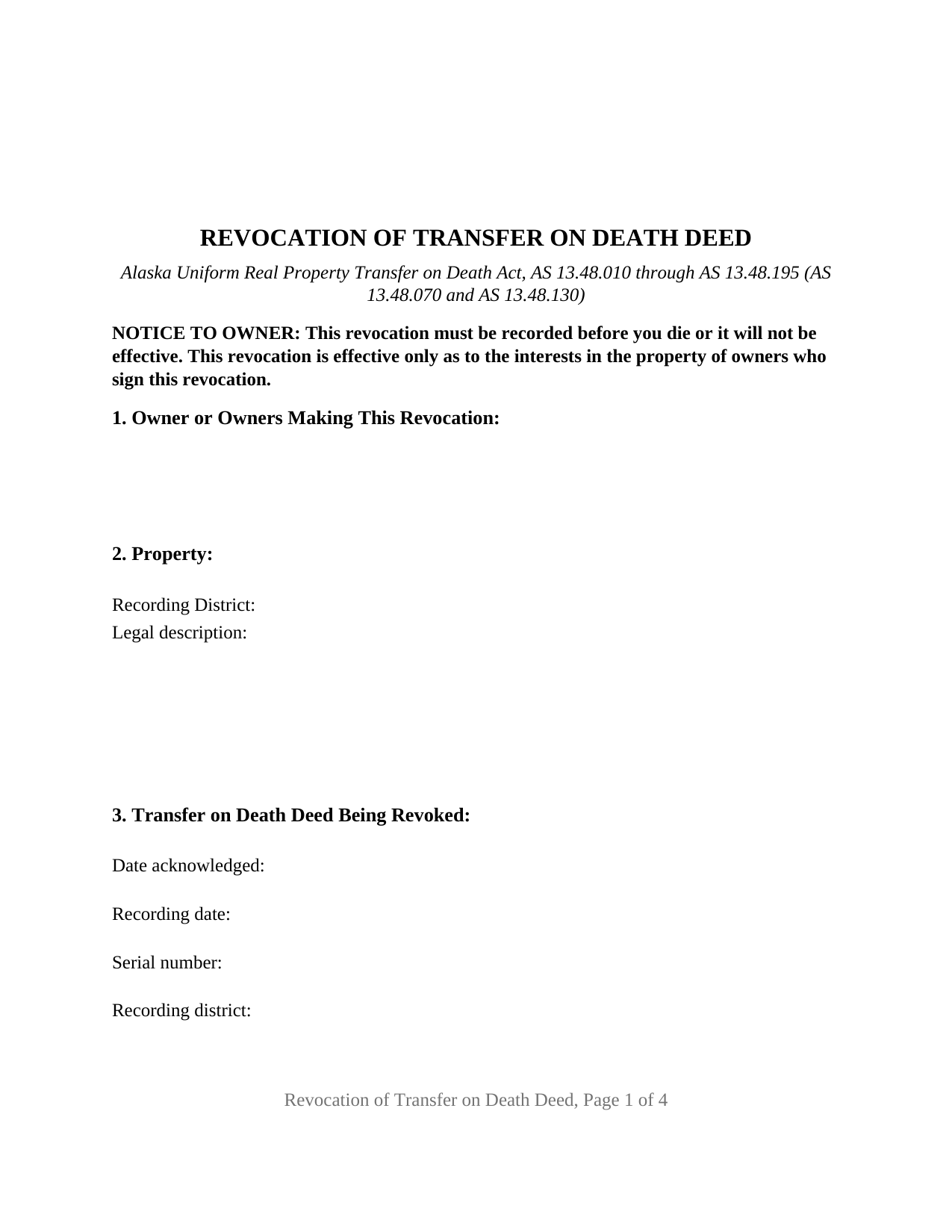 Yukon Koyukuk Borough Transfer on Death Revocation Form