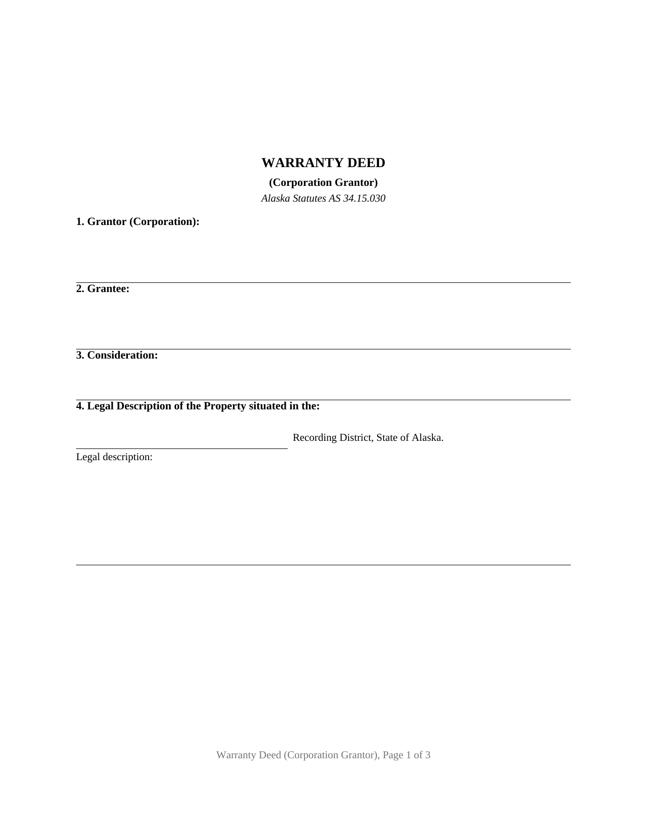 Yukon Koyukuk Borough Warranty Deed (Corporation Grantor) Form
