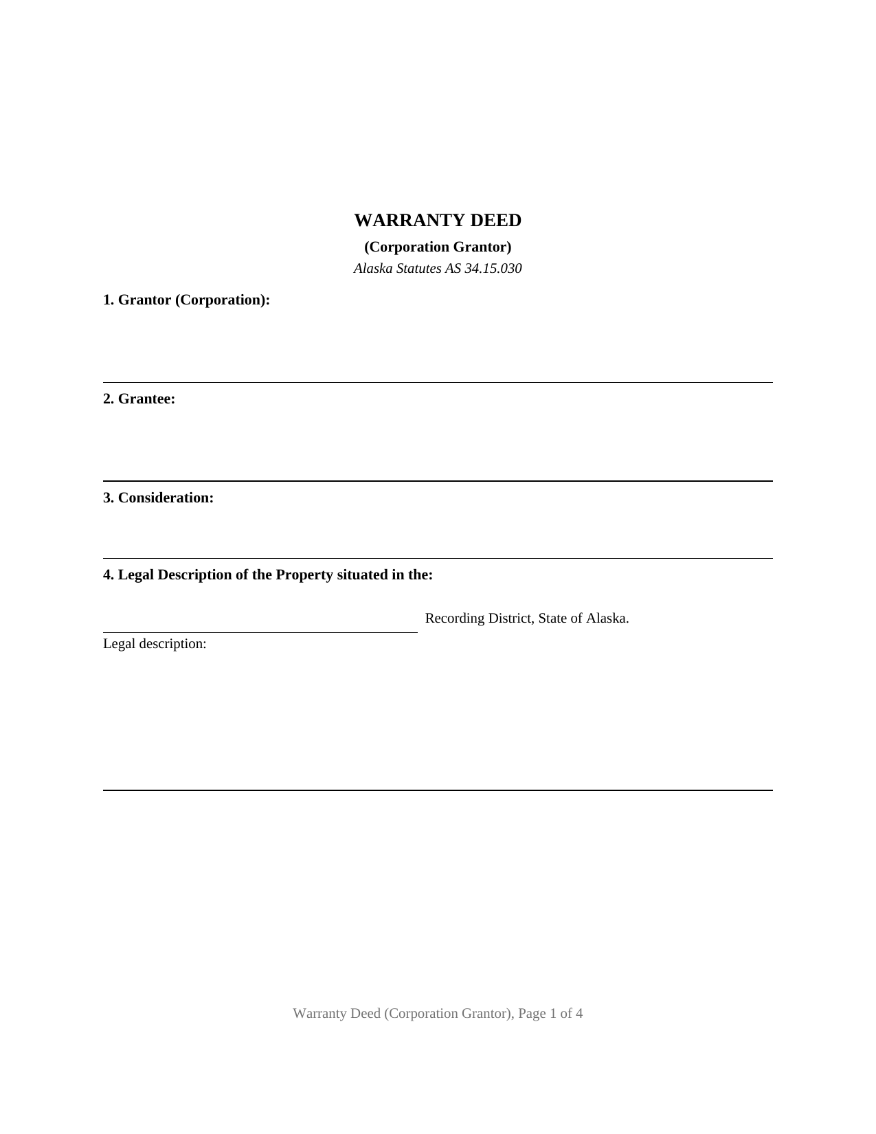 Yukon Koyukuk Borough Warranty Deed (Corporation Grantor) Form
