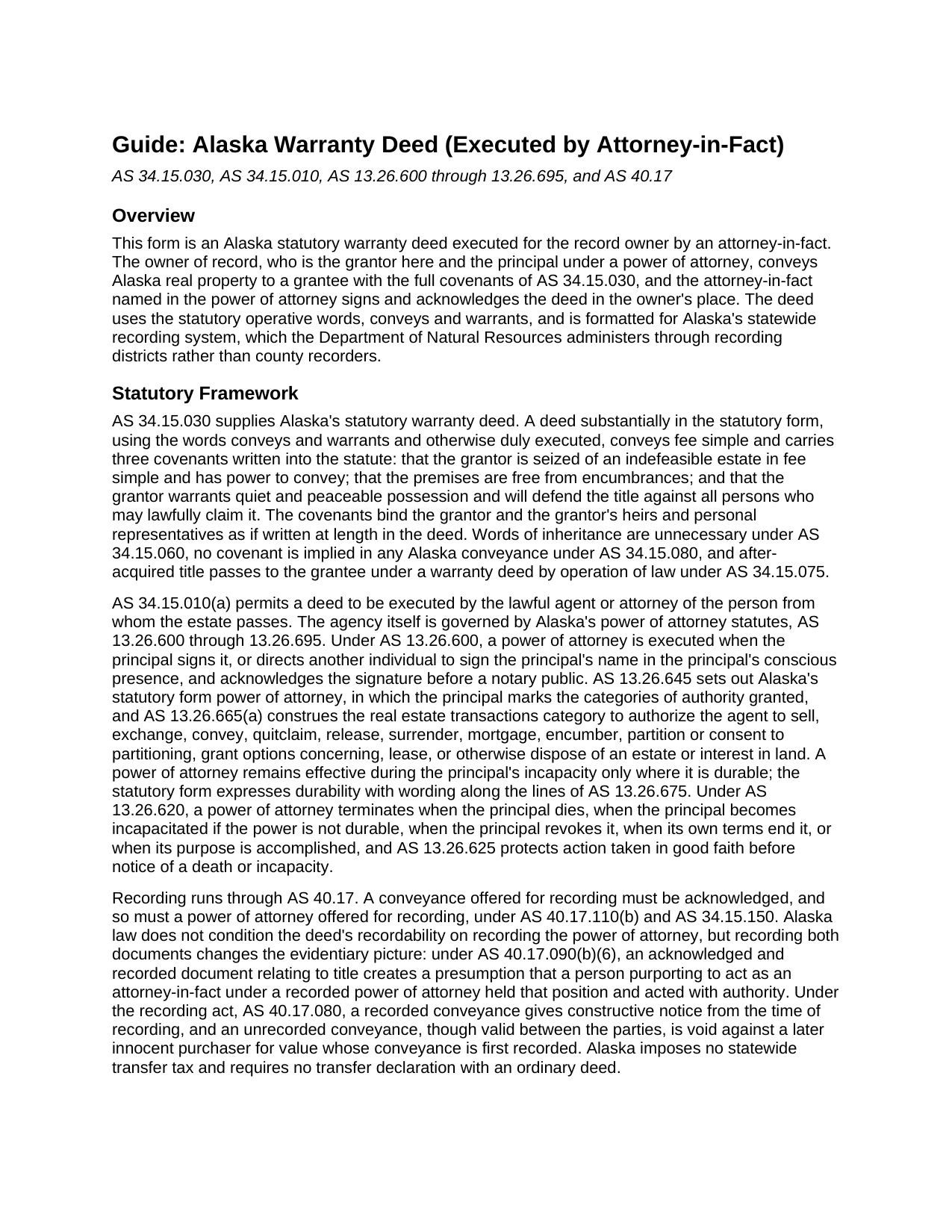 Yukon Koyukuk Borough Warranty Deed (Executed by Attorney-in-Fact) Guide
