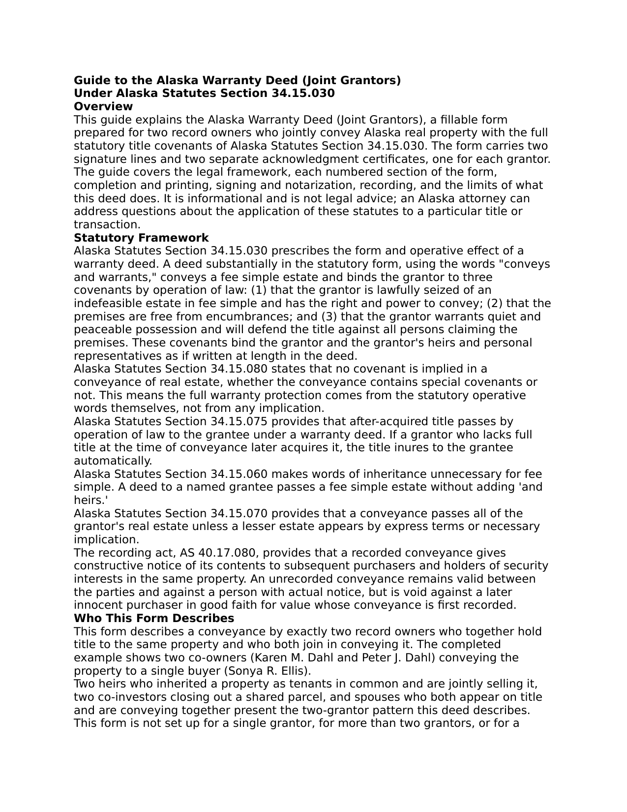 Yukon Koyukuk Borough Warranty Deed (Joint Grantors) Guide