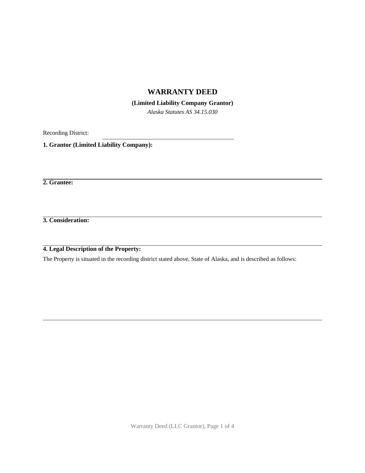 Yukon Koyukuk Borough Warranty Deed (LLC Grantor) Form