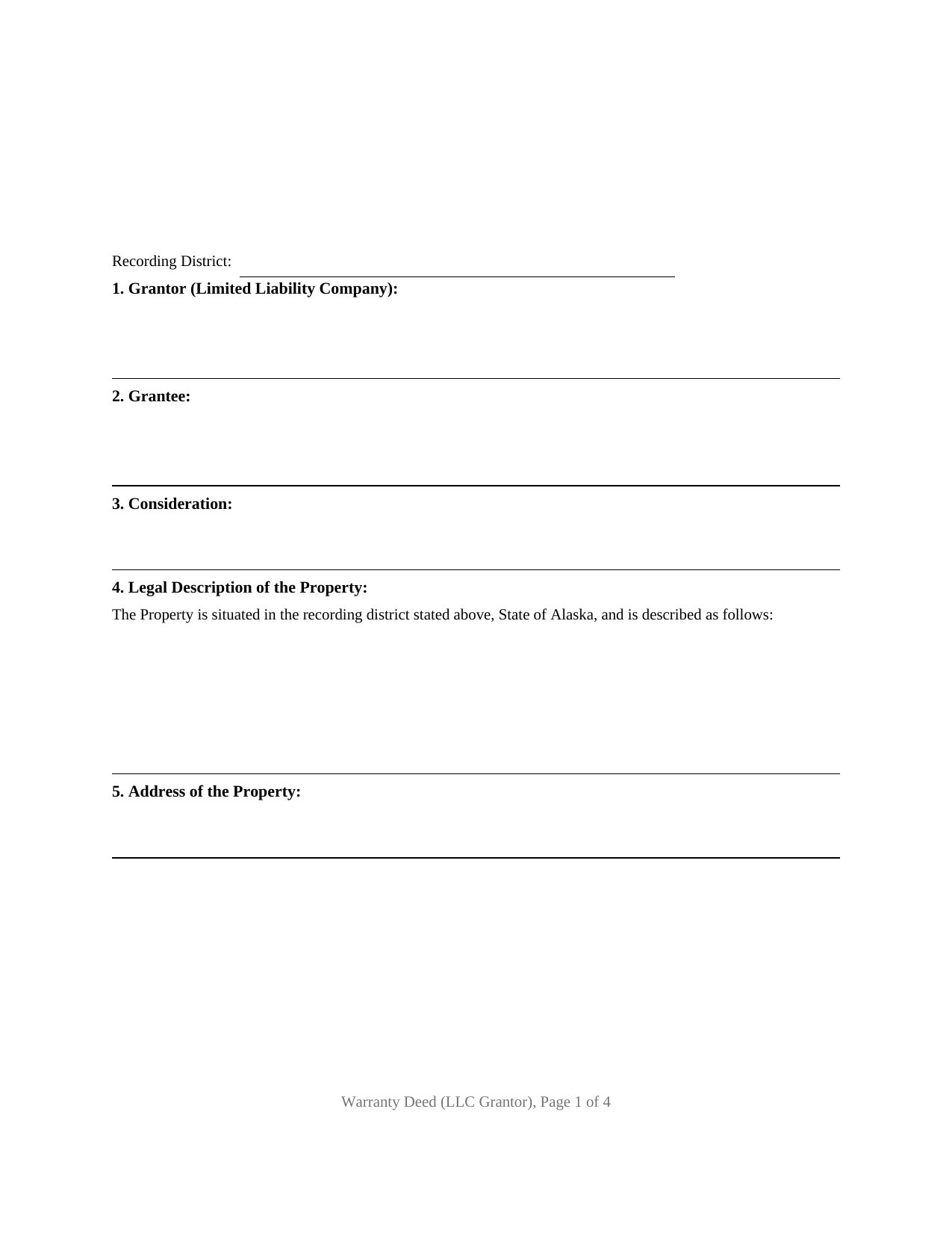 Yukon Koyukuk Borough Warranty Deed (LLC Grantor) Form