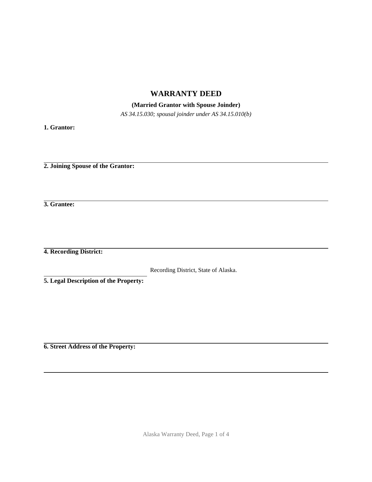 Yukon Koyukuk Borough Warranty Deed (Married Grantor with Spouse Joinder) Form