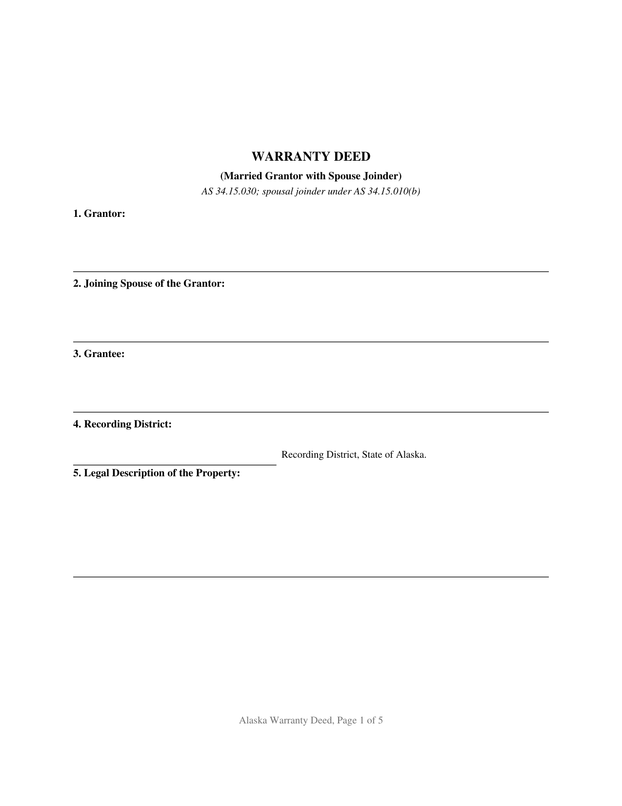 Yukon Koyukuk Borough Warranty Deed (Married Grantor with Spouse Joinder) Form