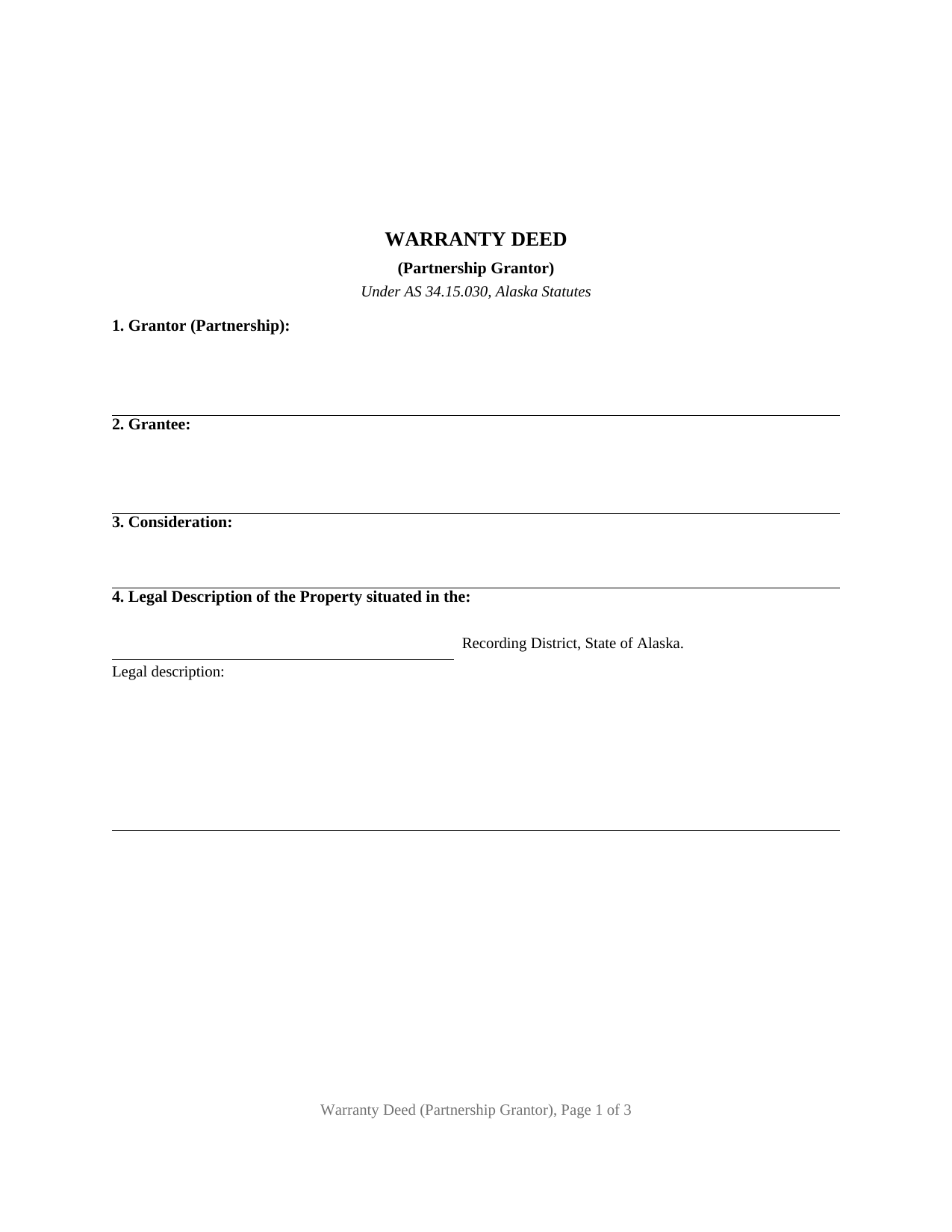 Yukon Koyukuk Borough Warranty Deed (Partnership Grantor) Form
