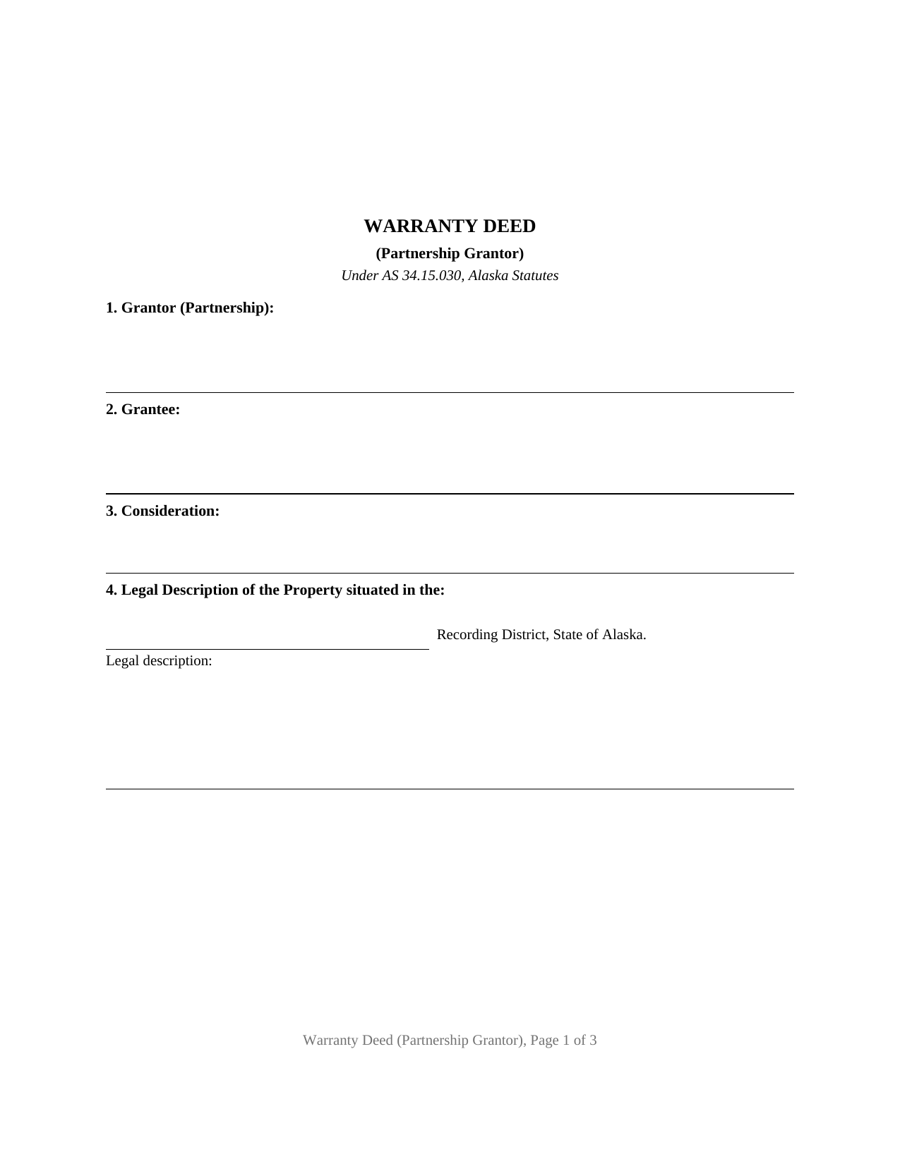 Yukon Koyukuk Borough Warranty Deed (Partnership Grantor) Form