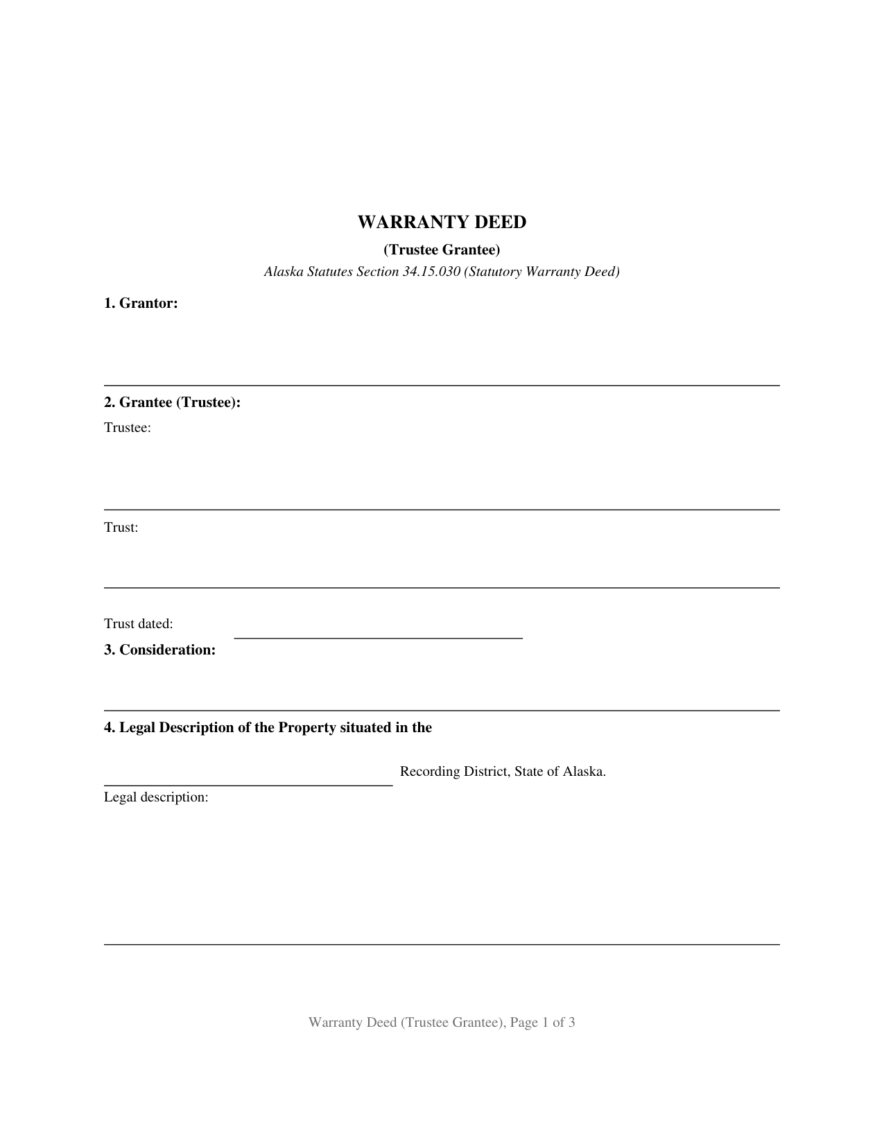 Yukon Koyukuk Borough Warranty Deed (Trustee Grantee) Form