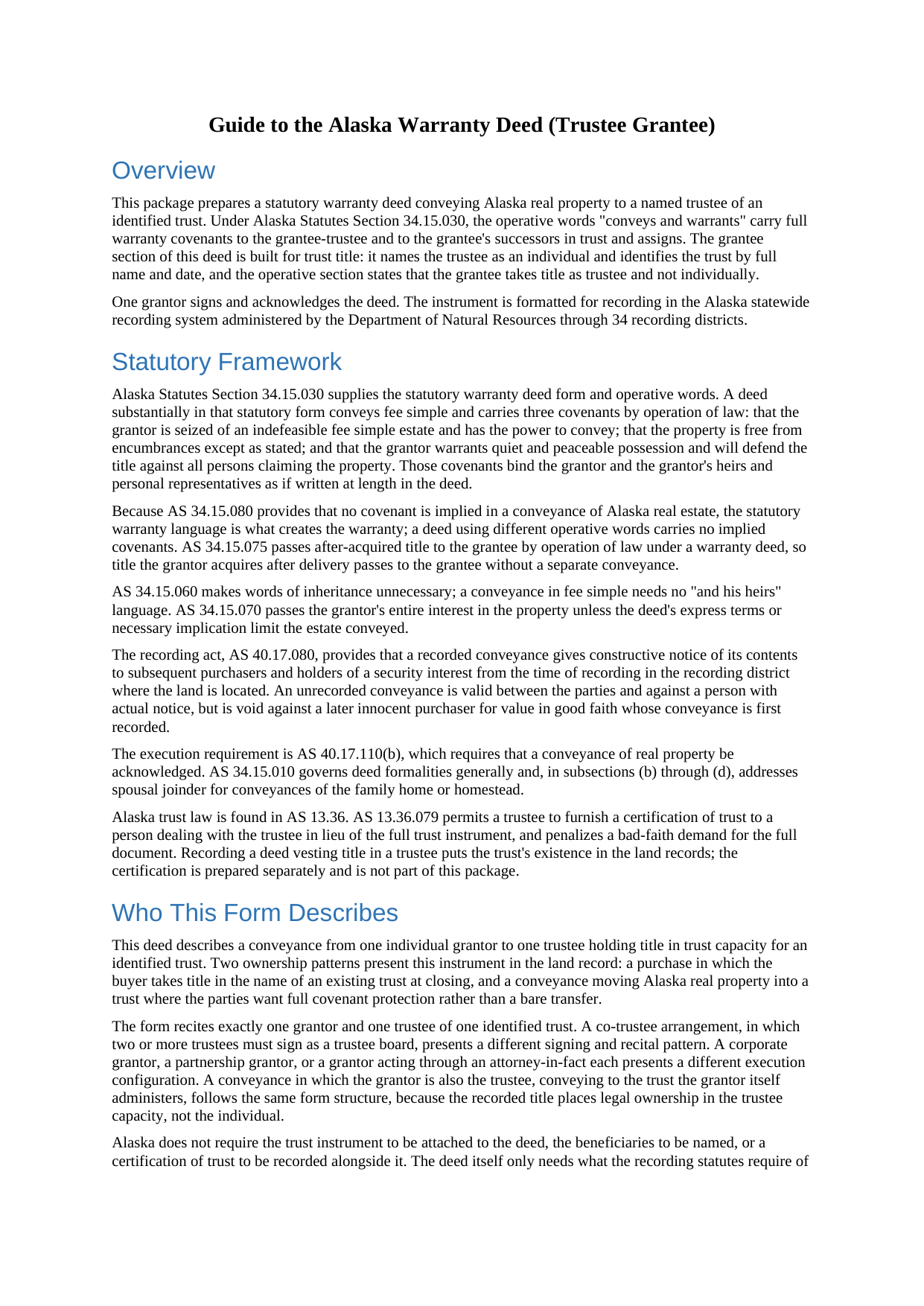 Yukon Koyukuk Borough Warranty Deed (Trustee Grantee) Guide