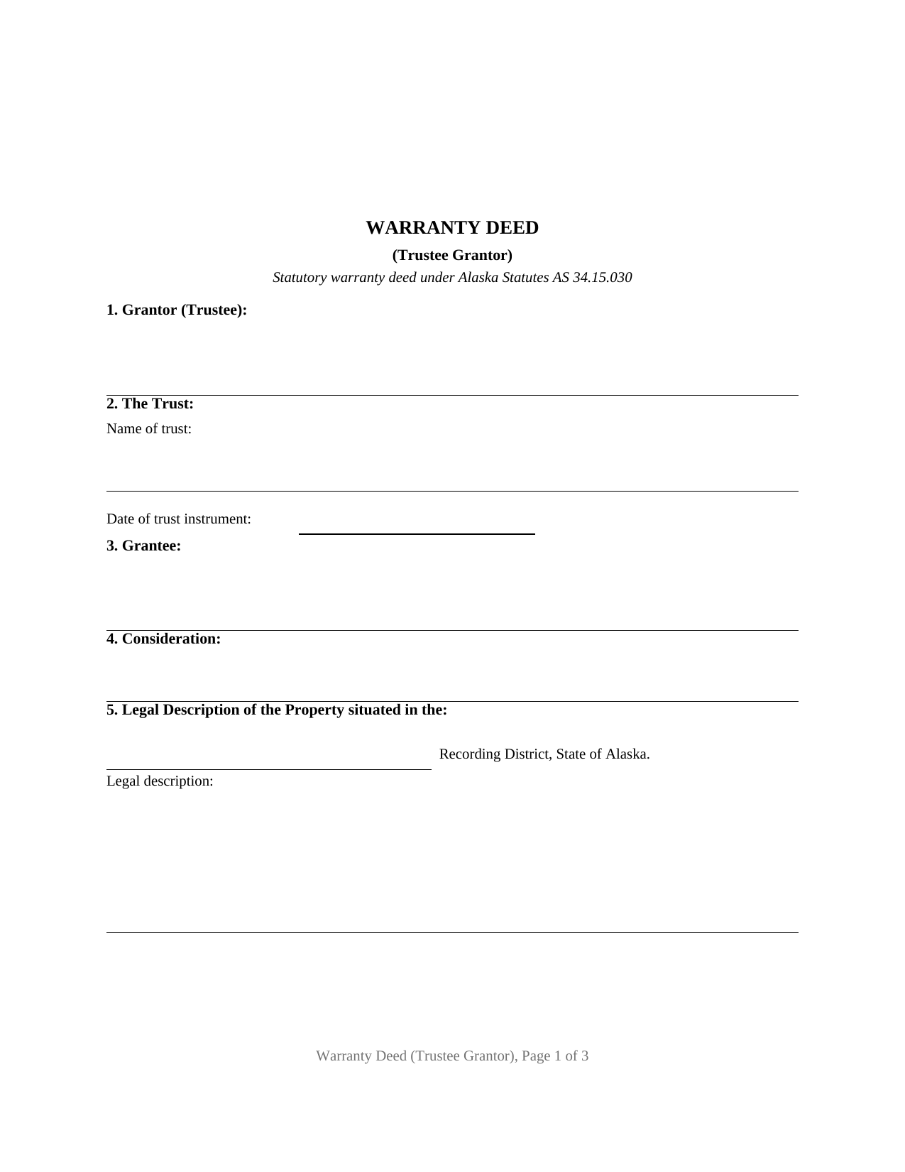 Yukon Koyukuk Borough Warranty Deed (Trustee Grantor) Form