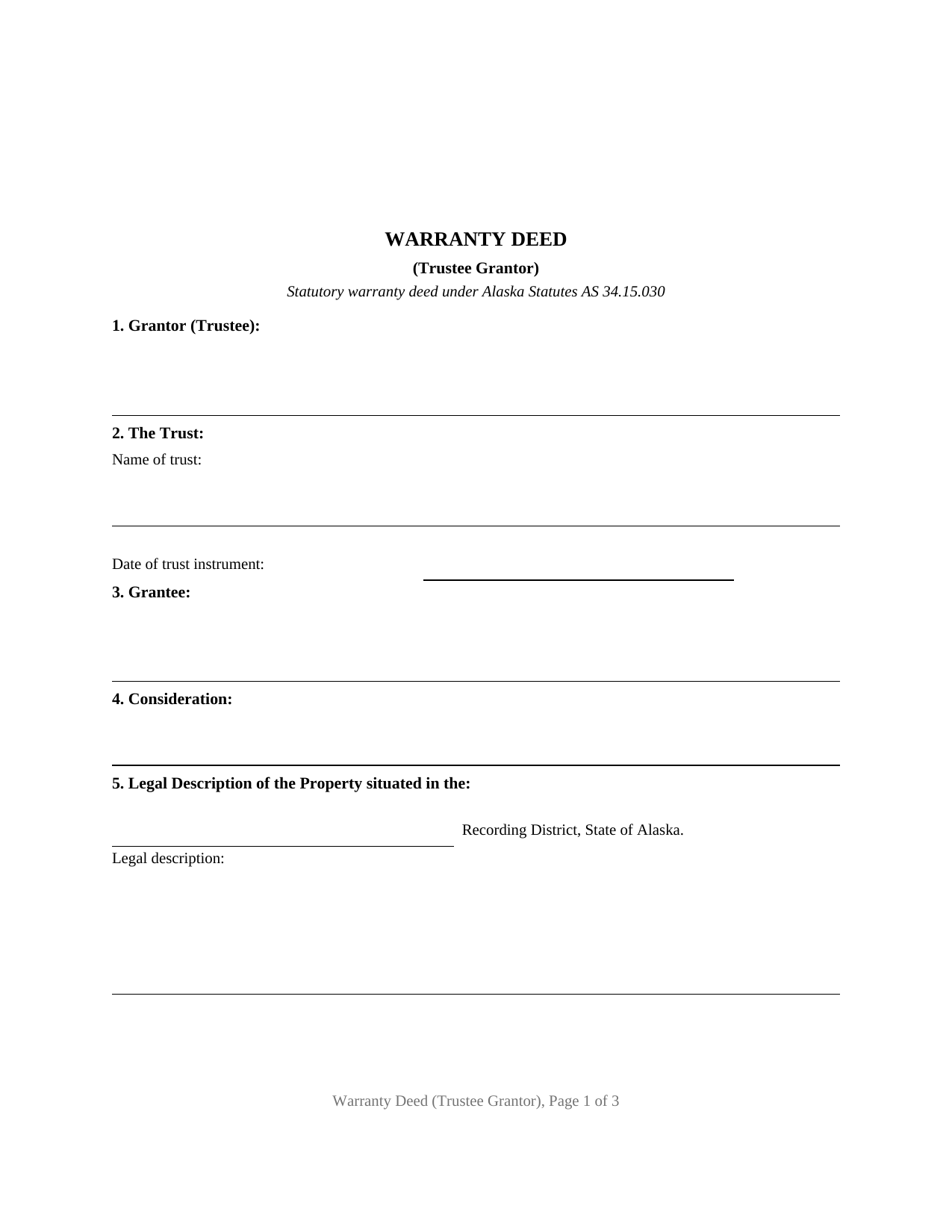 Yukon Koyukuk Borough Warranty Deed (Trustee Grantor) Form