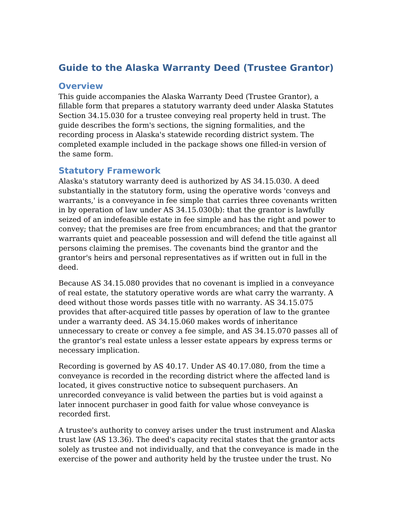 Yukon Koyukuk Borough Warranty Deed (Trustee Grantor) Guide
