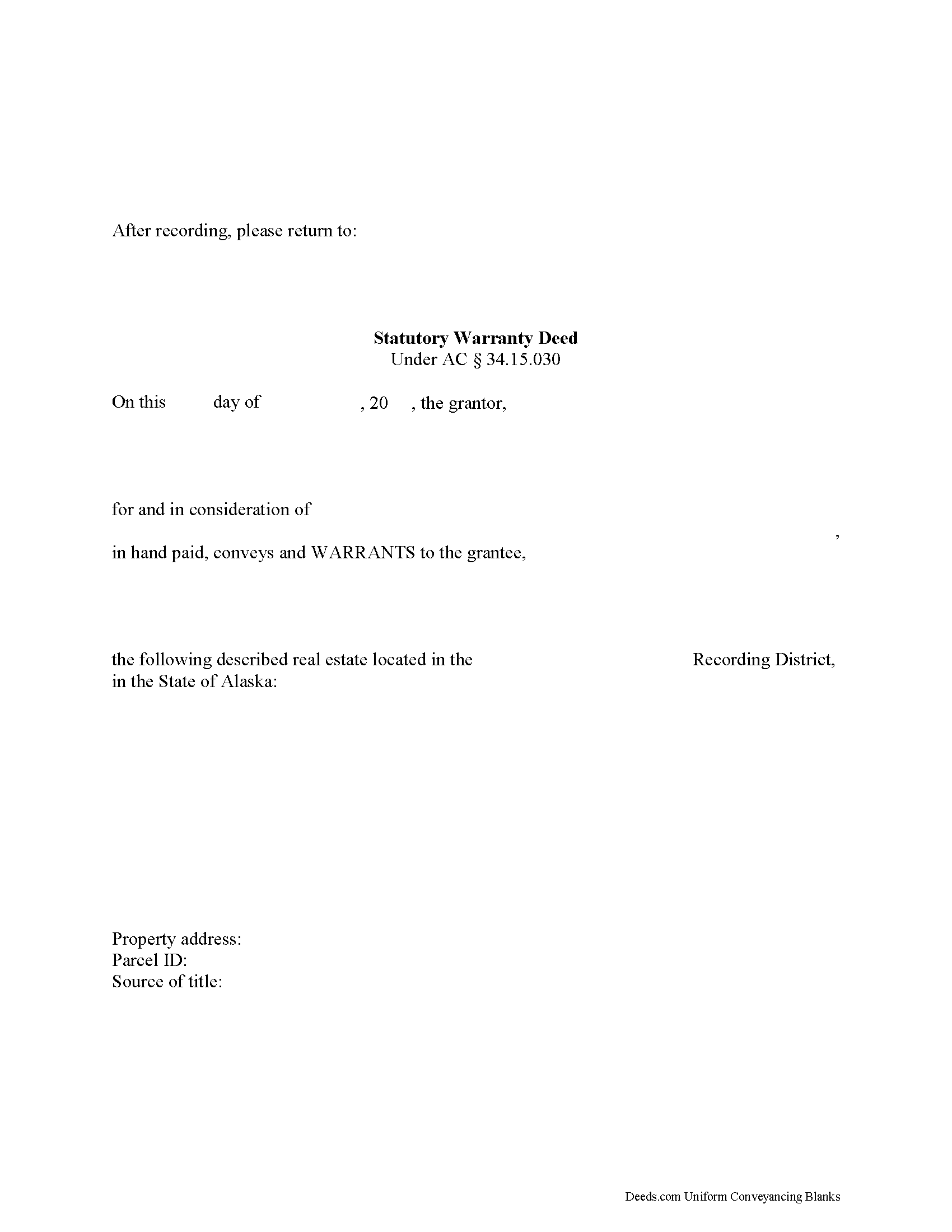 Skagway Hoonah Angoon Borough Warranty Deed Form