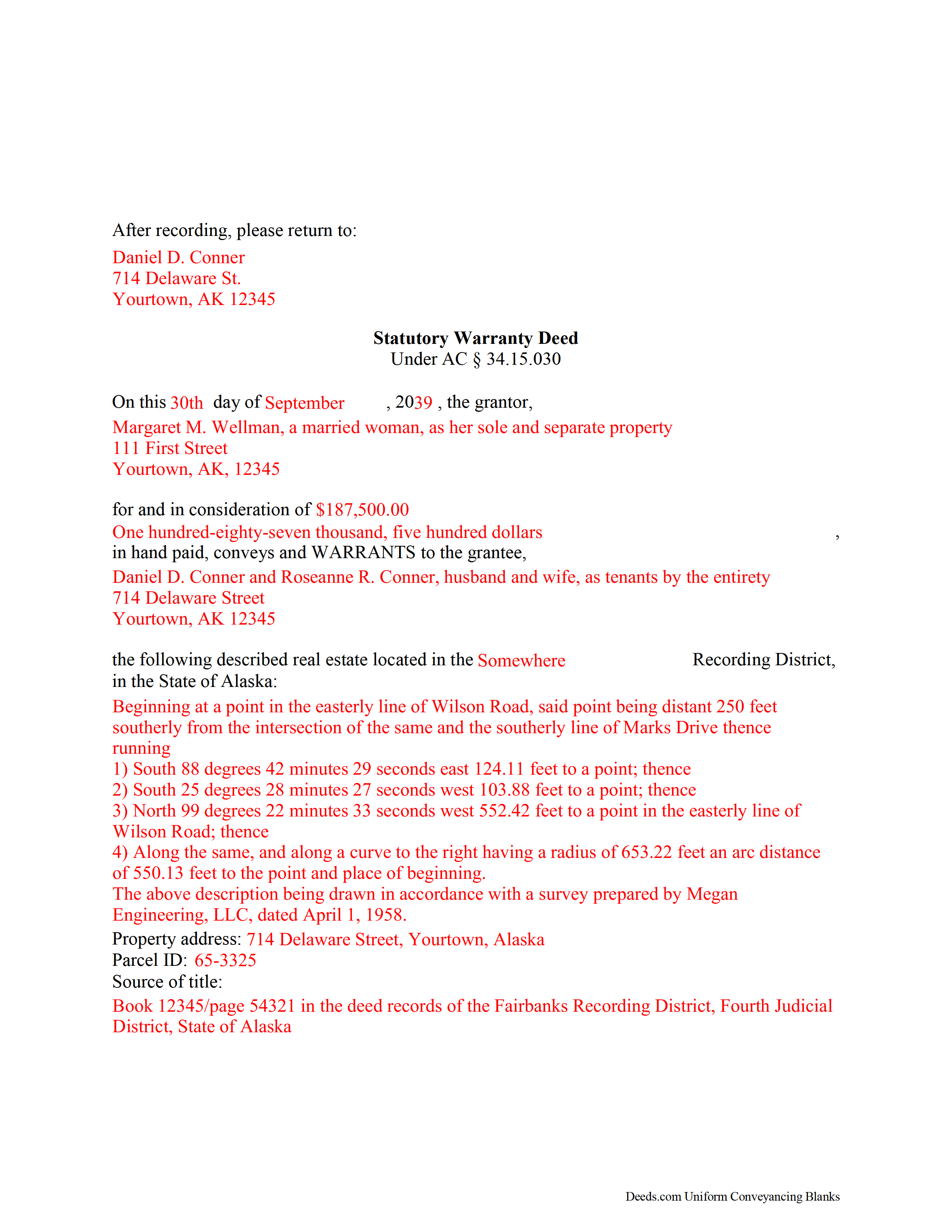 Skagway Hoonah Angoon Borough Completed Example of the Warranty Deed Document