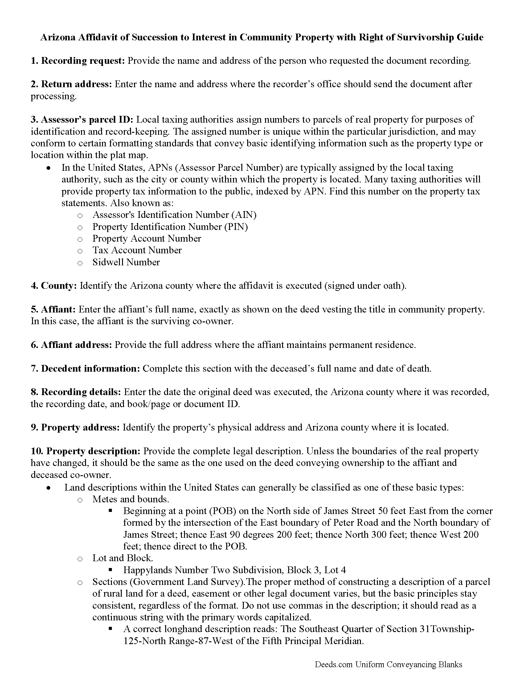 Pima County Affidavit of Succession to Interest in Community Property with Right of Survivorship Guide