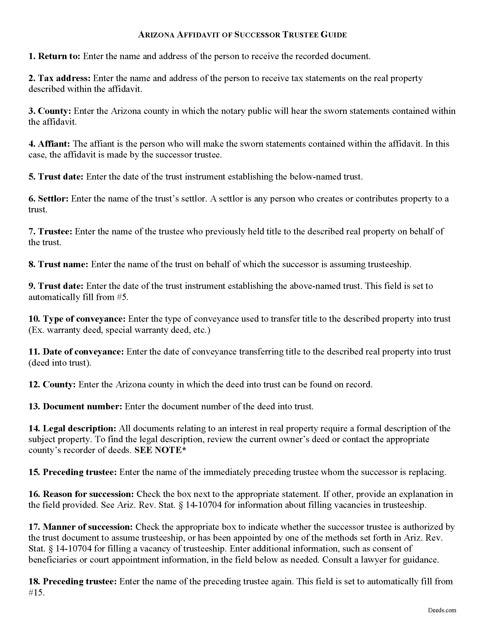Yavapai County Affidavit of Successor Trustee Guide