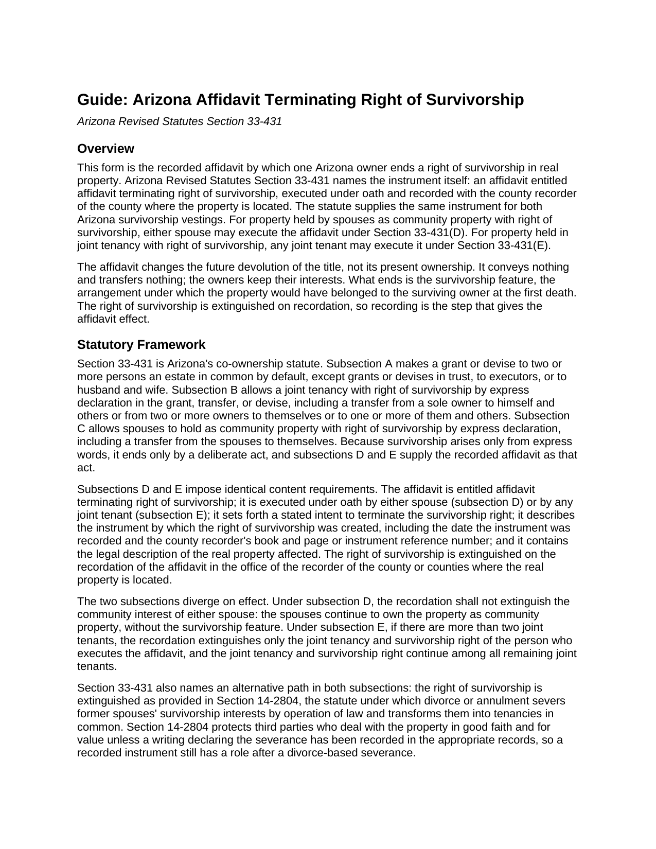 Gila County Affidavit Terminating Right of Survivorship Guide