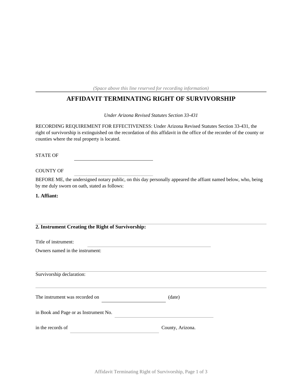 Gila County Affidavit Terminating Right of Survivorship Form