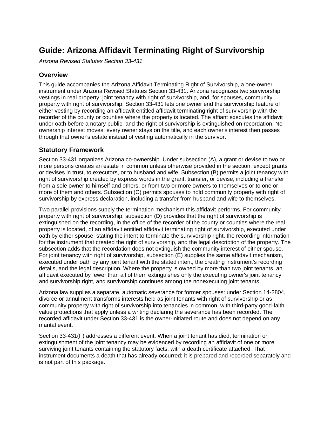 Mohave County Affidavit Terminating Right of Survivorship Guide