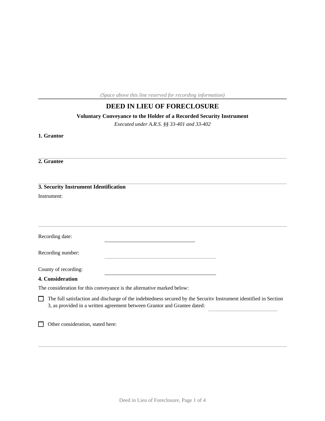 Arizona Deed in Lieu of Foreclosure