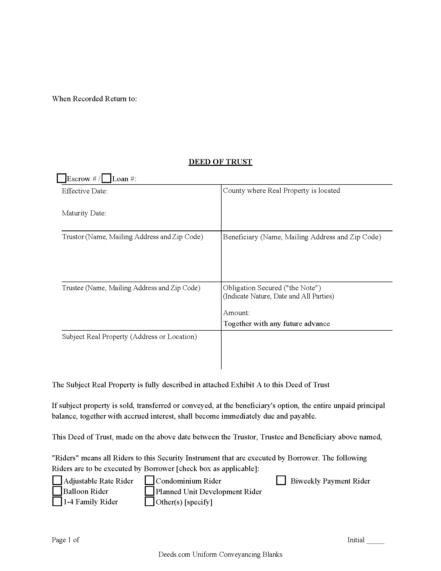 Arizona Deed of Trust Image