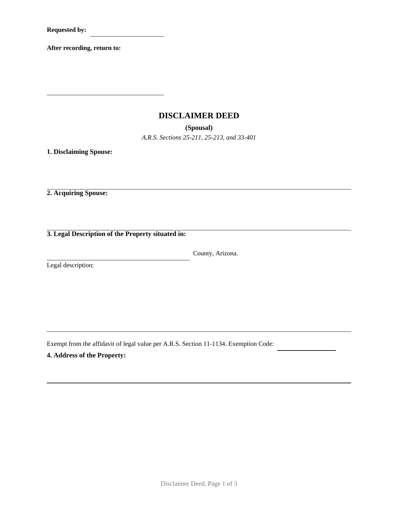 Arizona Disclaimer Deed (Spousal)