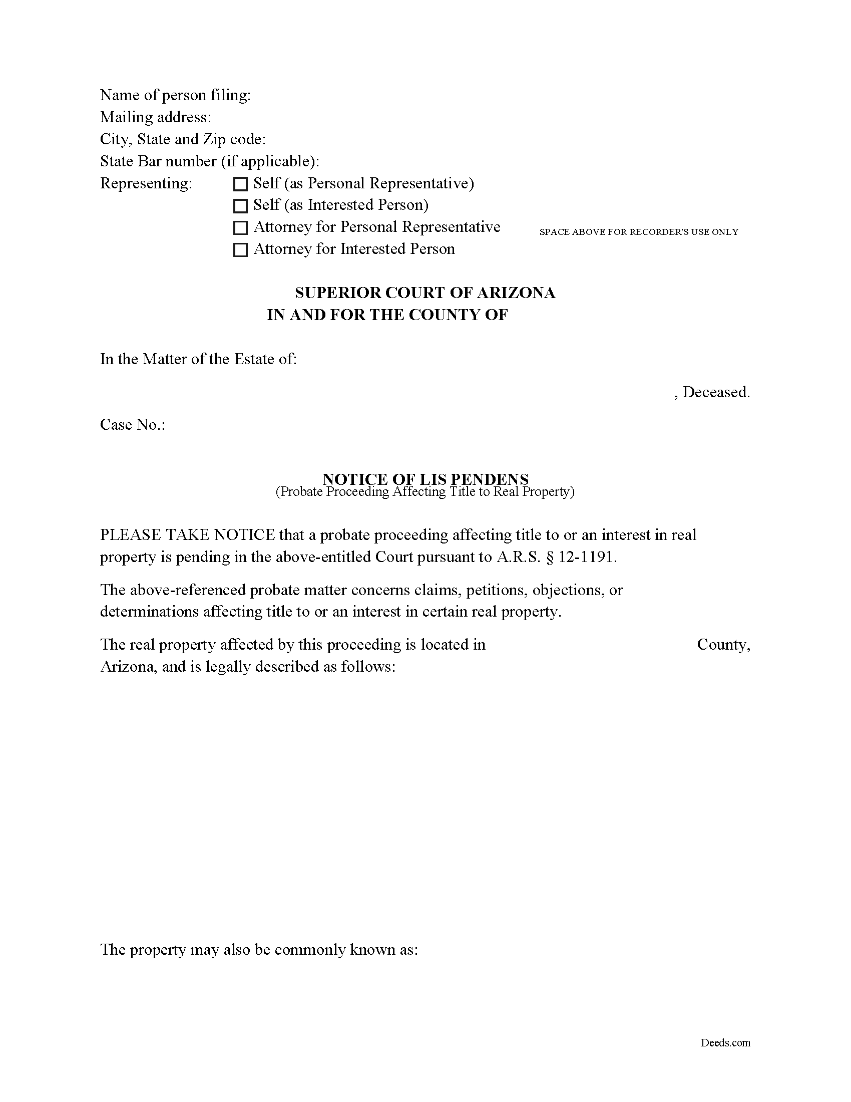 Arizona Lis Pendens Probate