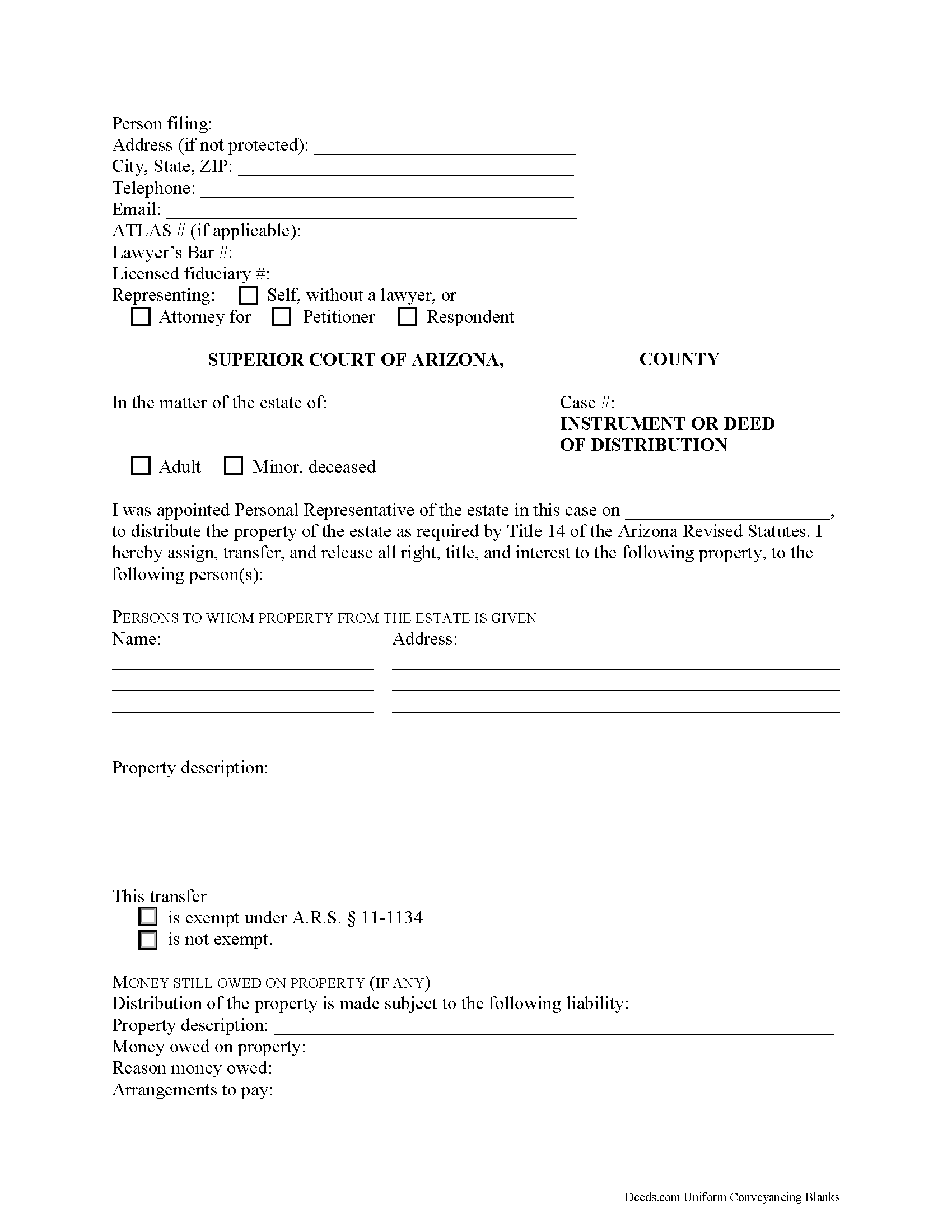 Arizona Personal Representative Deed Image