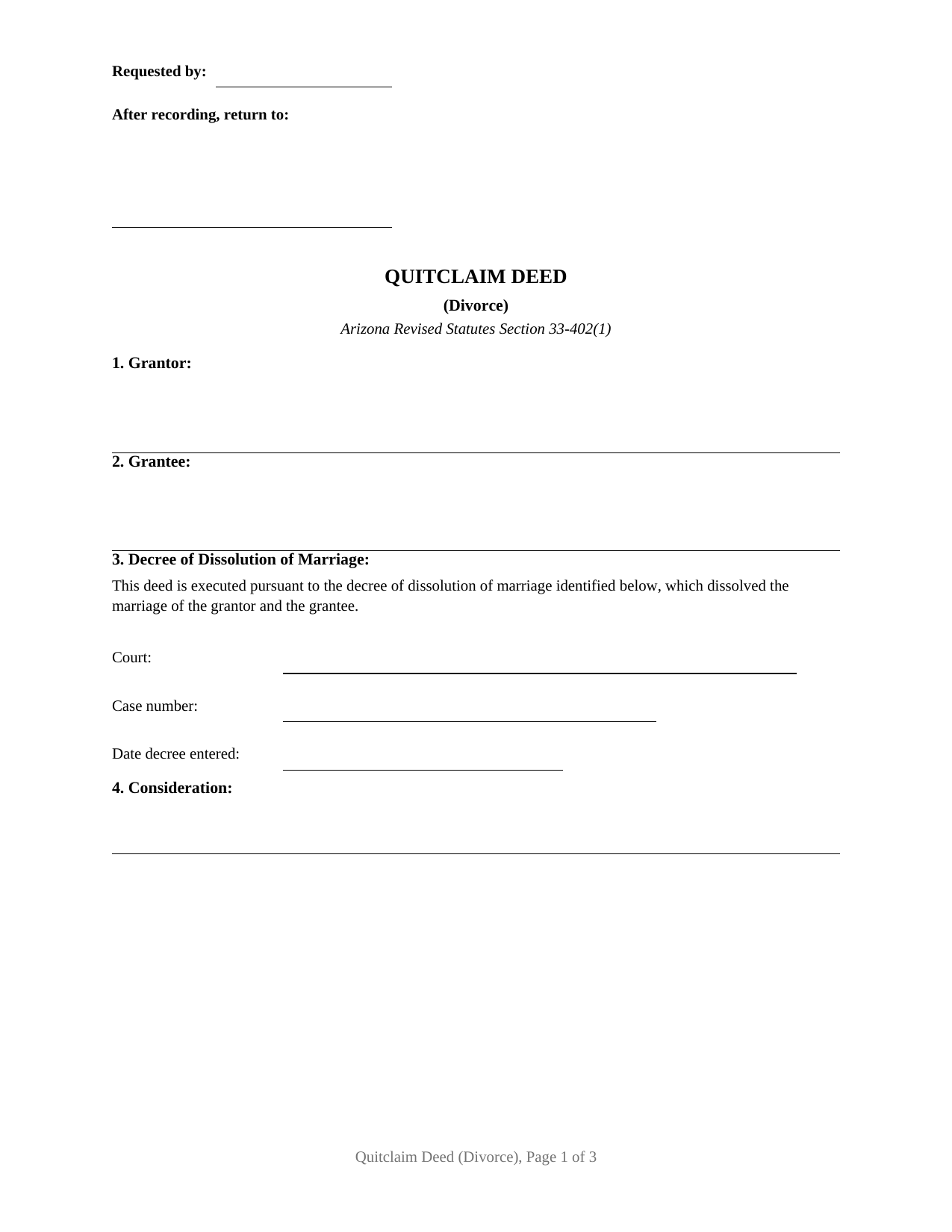 Arizona Quitclaim Deed (Divorce)