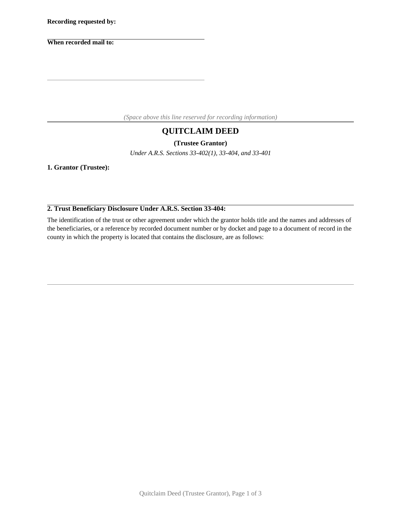 Arizona Quitclaim Deed (Trustee Grantor)