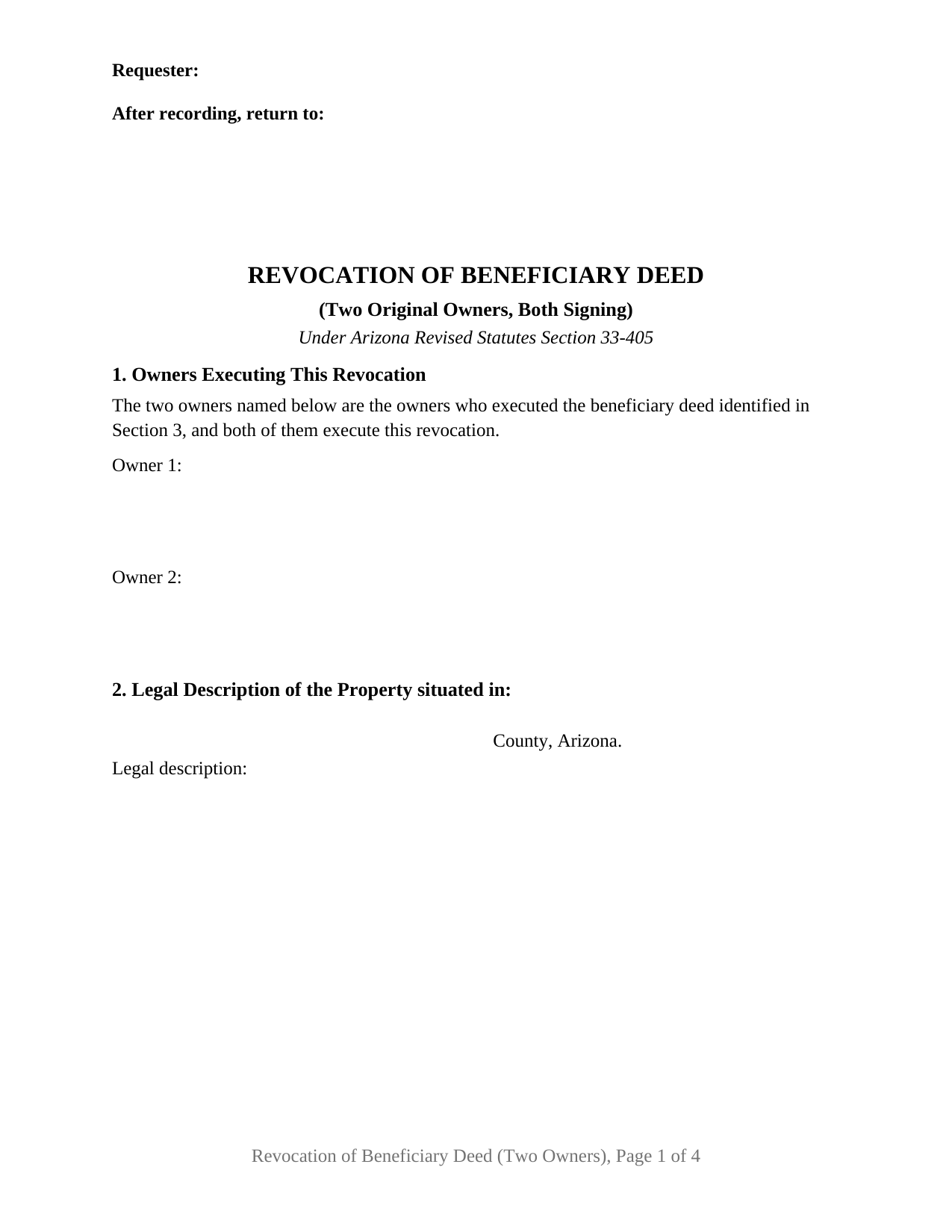 Arizona Revocation of Beneficiary Deed (Two Original Owners, Both Signing)