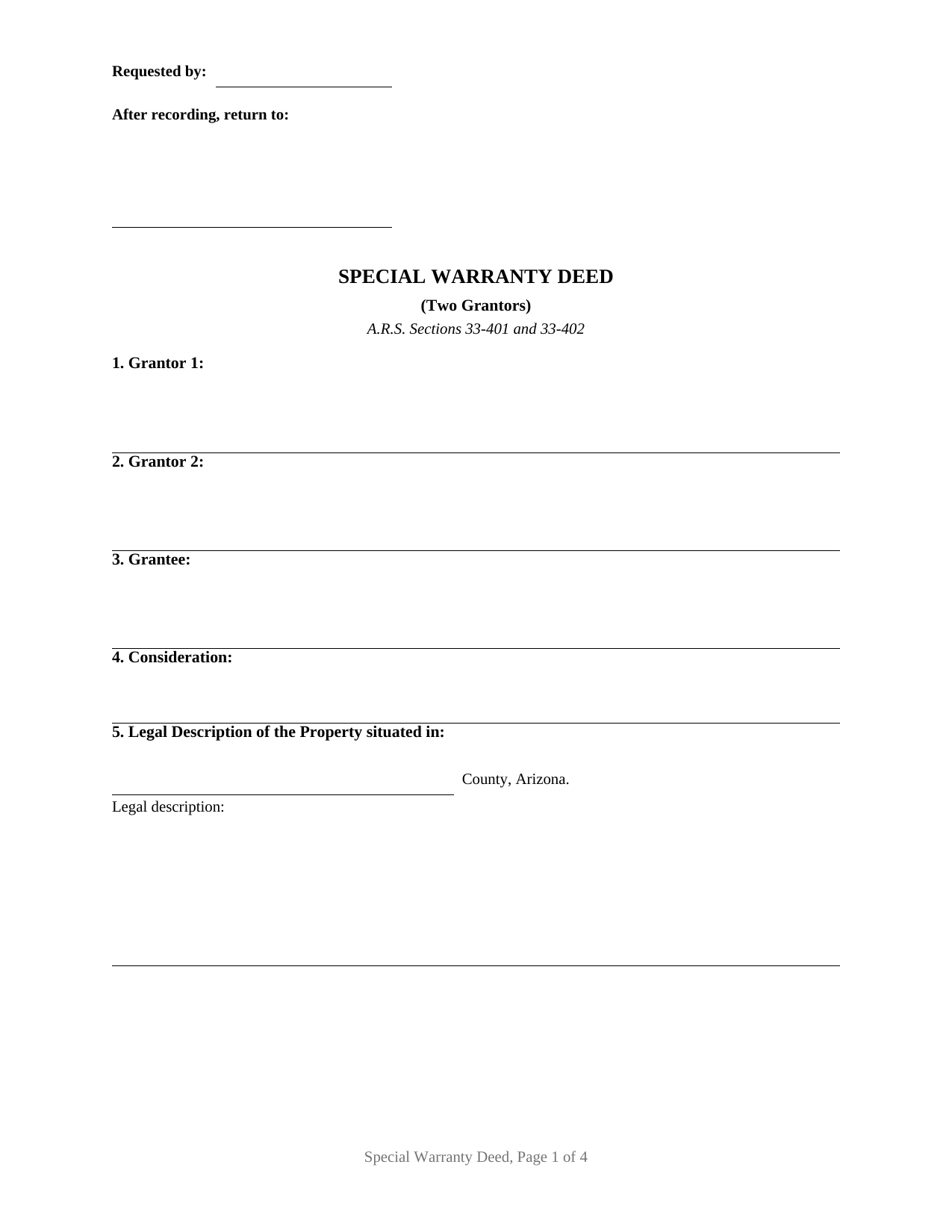 Arizona Special Warranty Deed (Two Grantors)