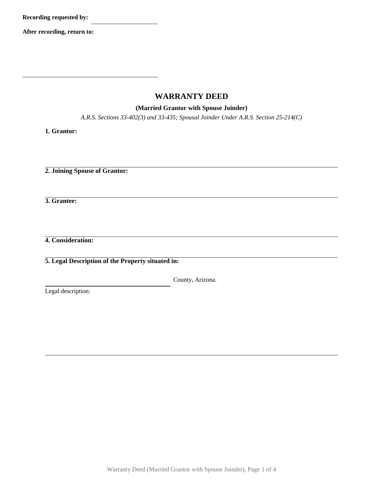 Arizona Warranty Deed (Married Grantor with Spouse Joinder)
