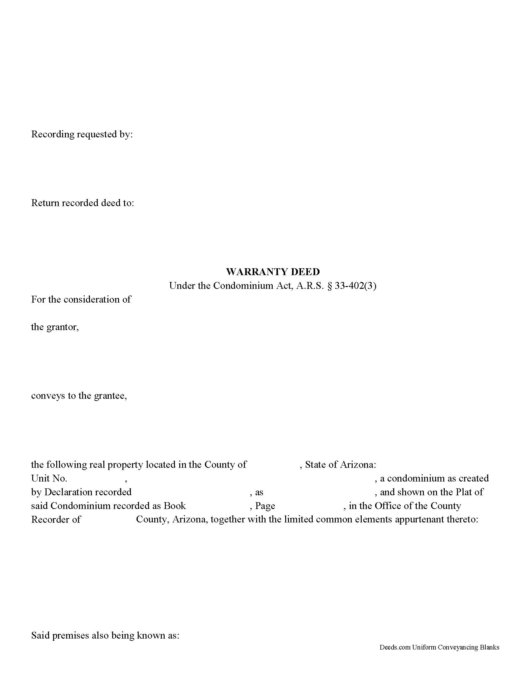 Arizona Warranty Deed Condominium Image