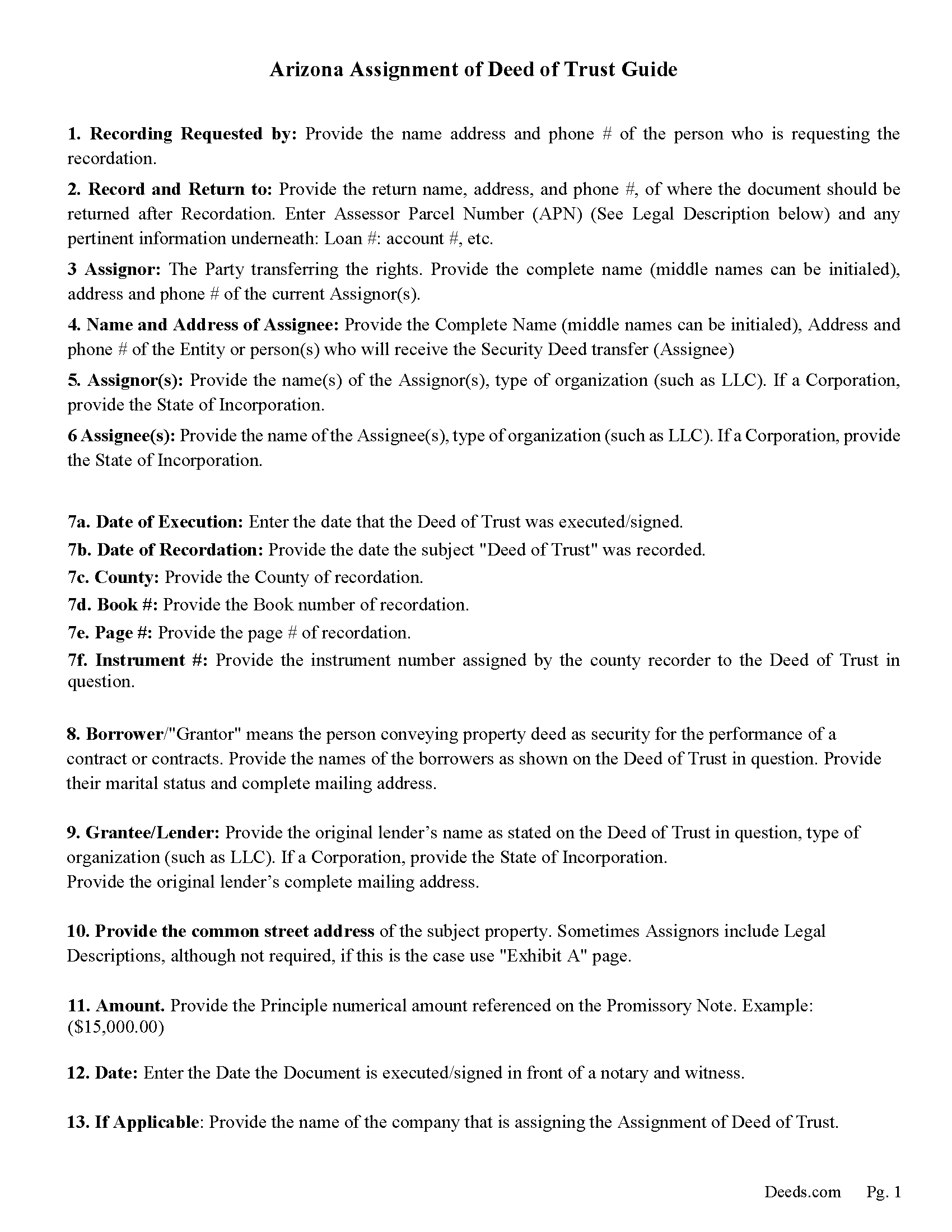 Mohave County Guidelines for Assignment of Deed of Trust