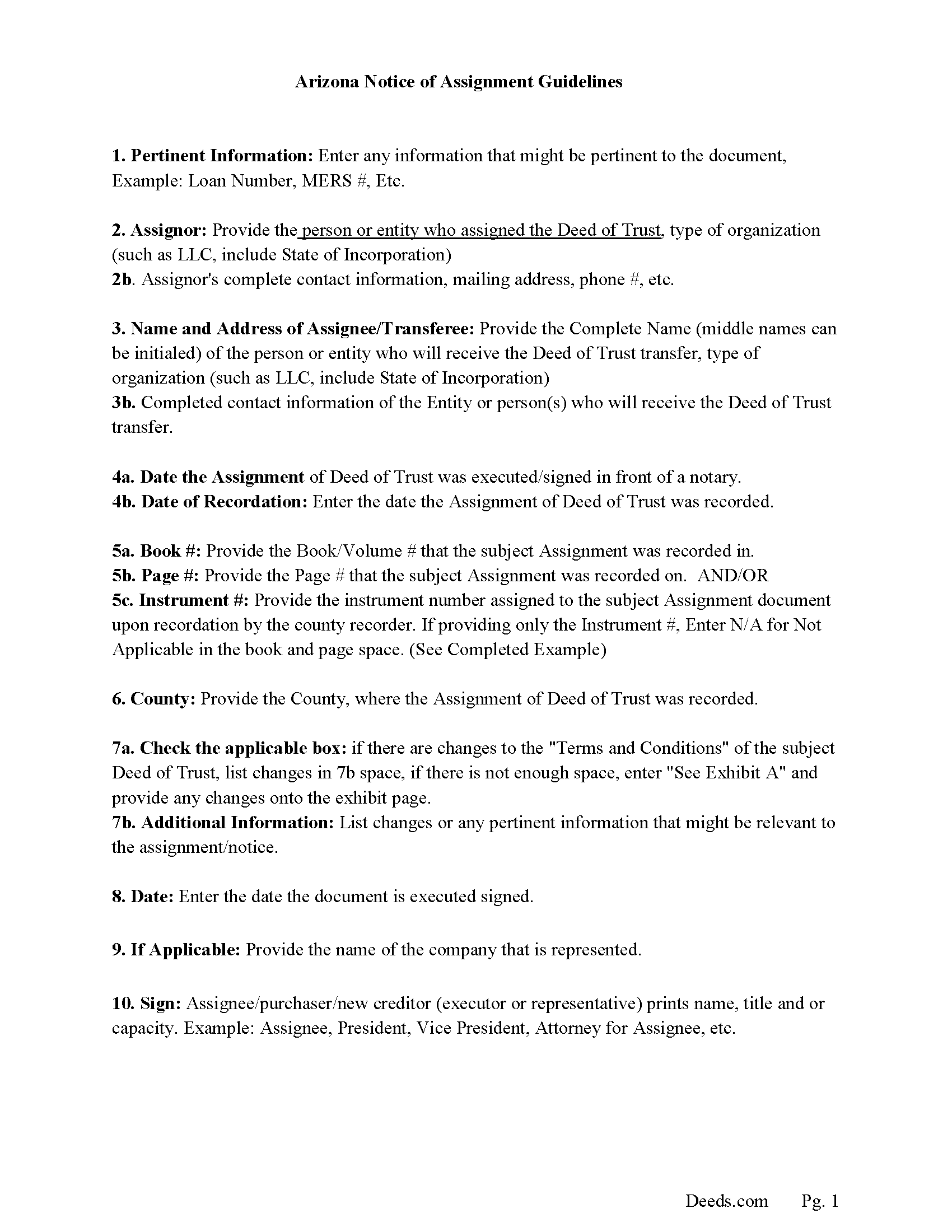 Mohave County Notice of Assignment Guidelines