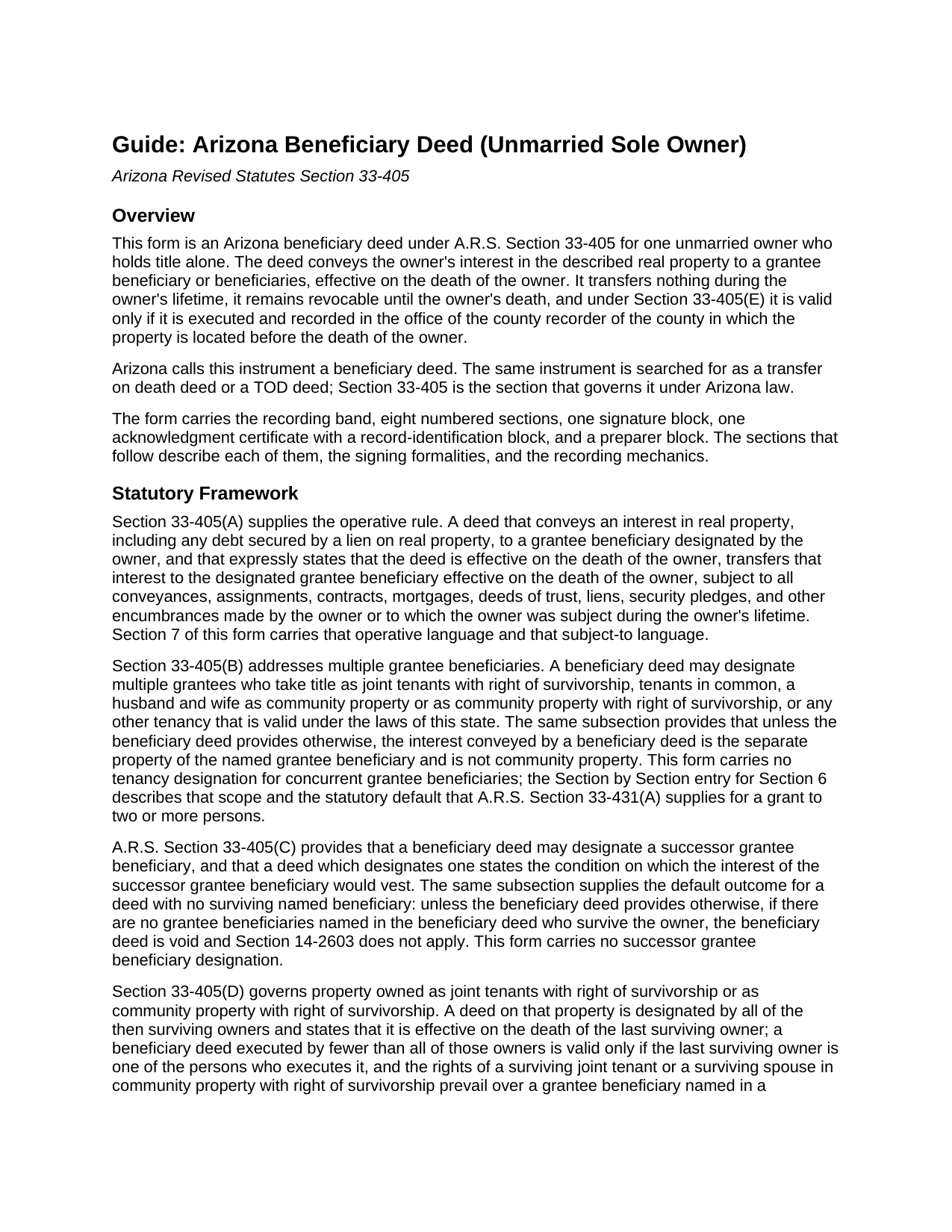 Santa Cruz County Beneficiary Deed (Unmarried Sole Owner) Guide