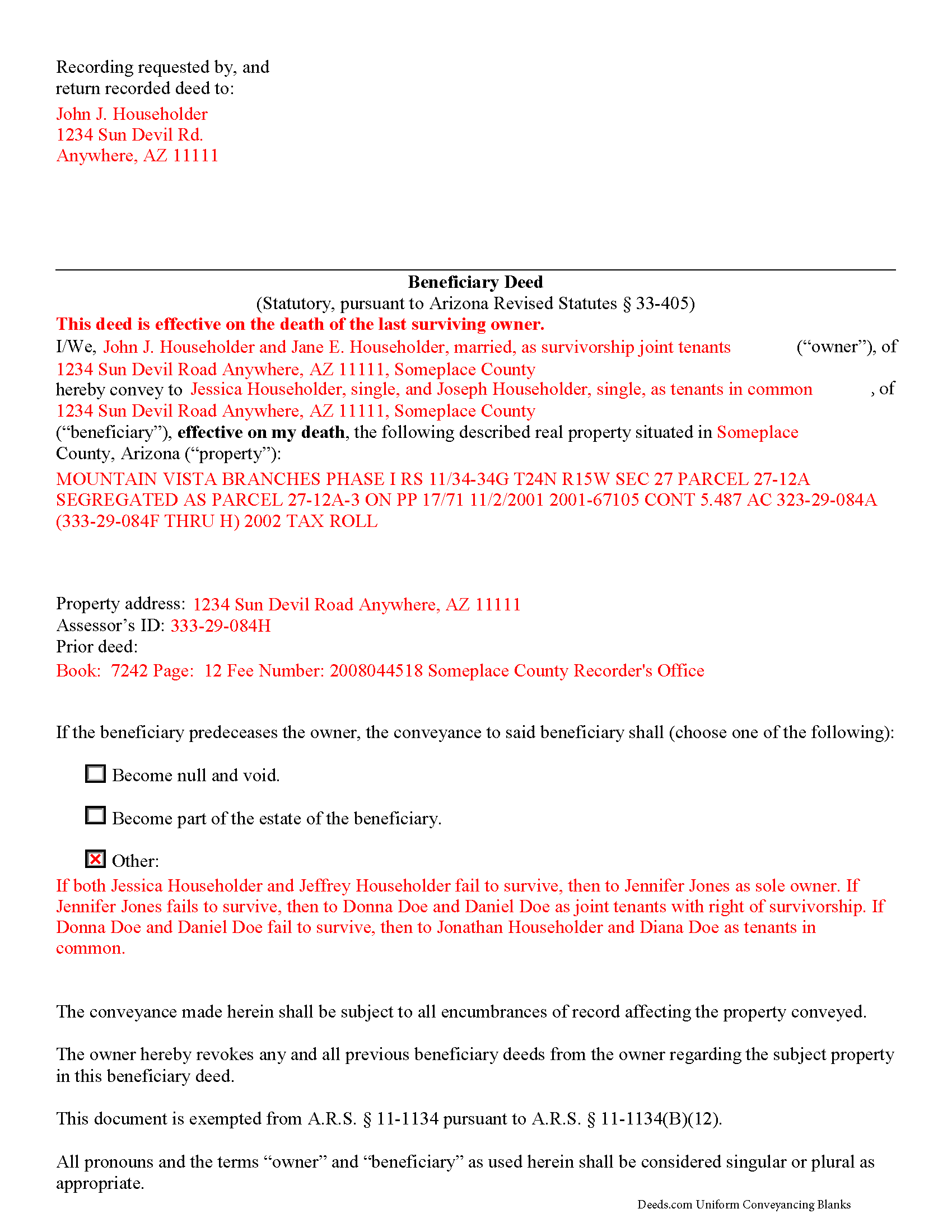 Graham County Completed Example of the Beneficiary Deed Document