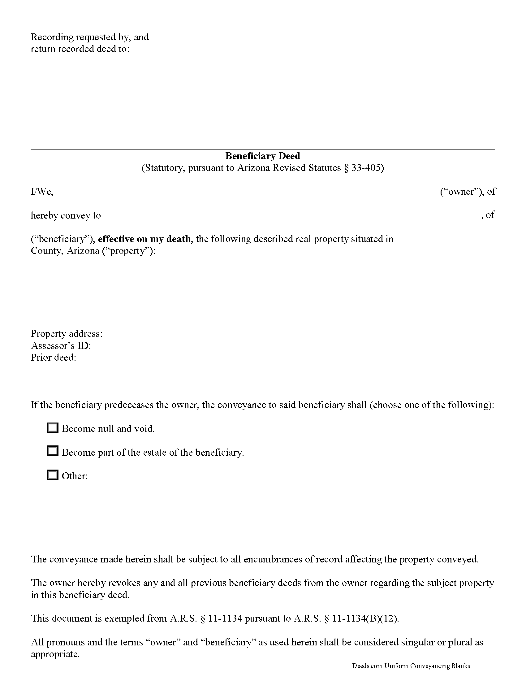 Yuma County Beneficiary Deed Form