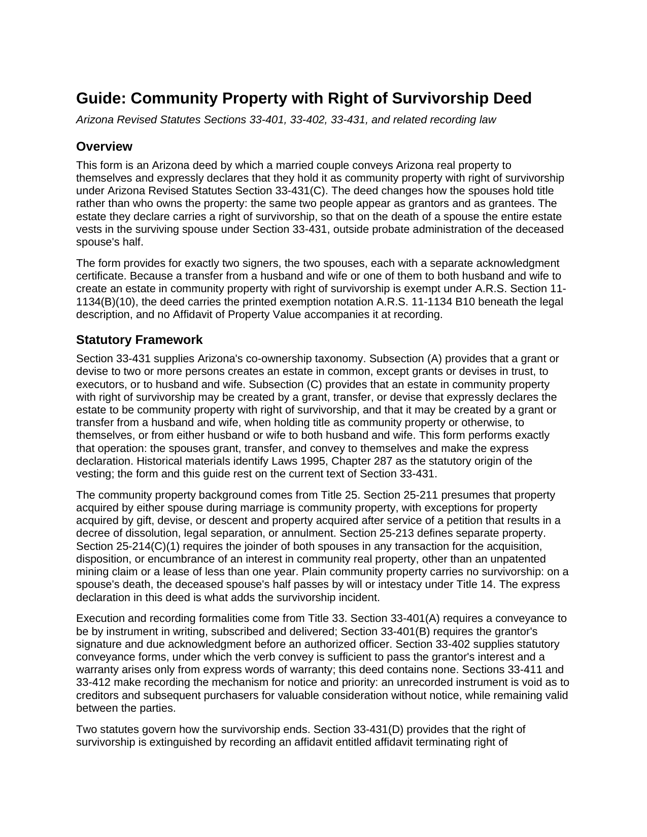 Gila County Community Property with Right of Survivorship Deed Guide