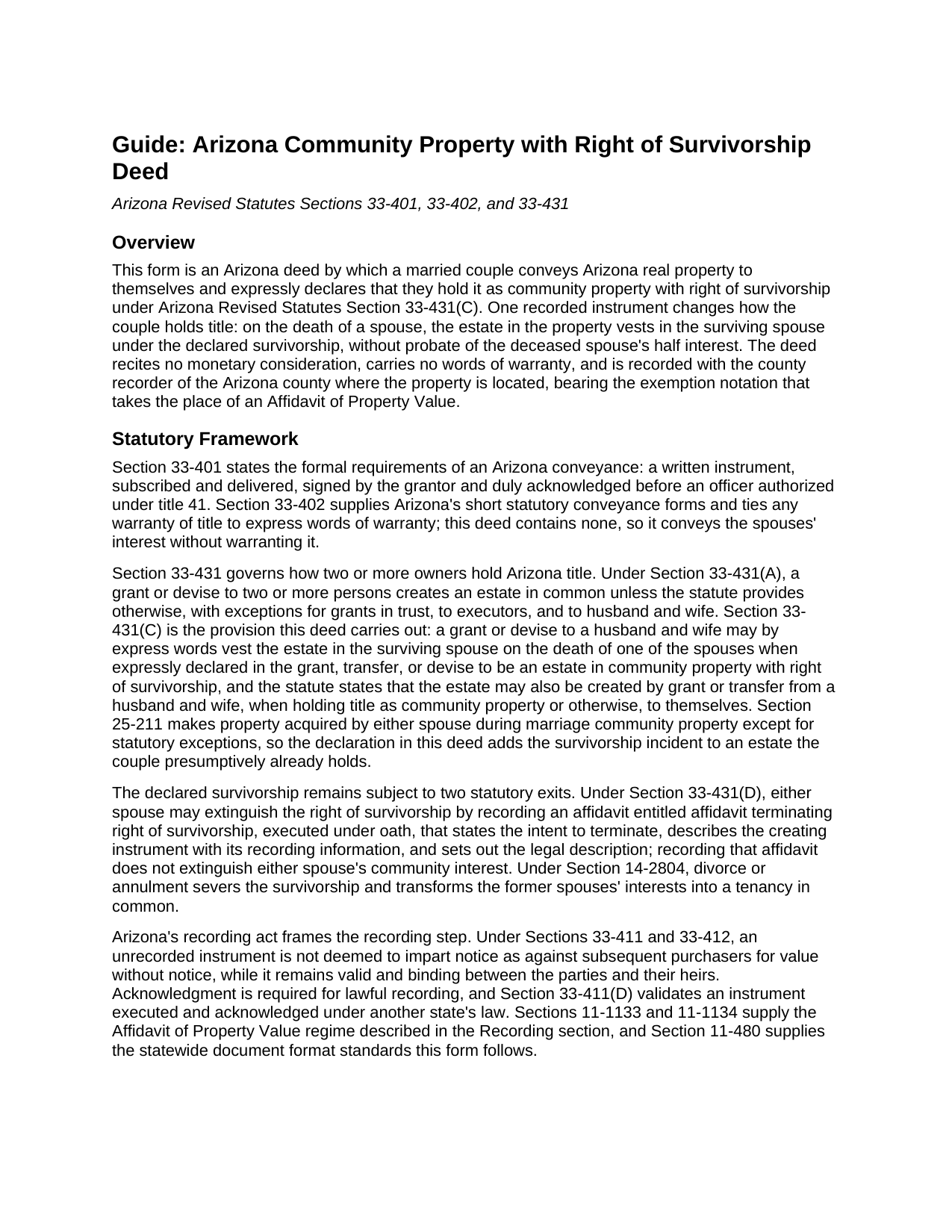 Pinal County Community Property with Right of Survivorship Deed Guide