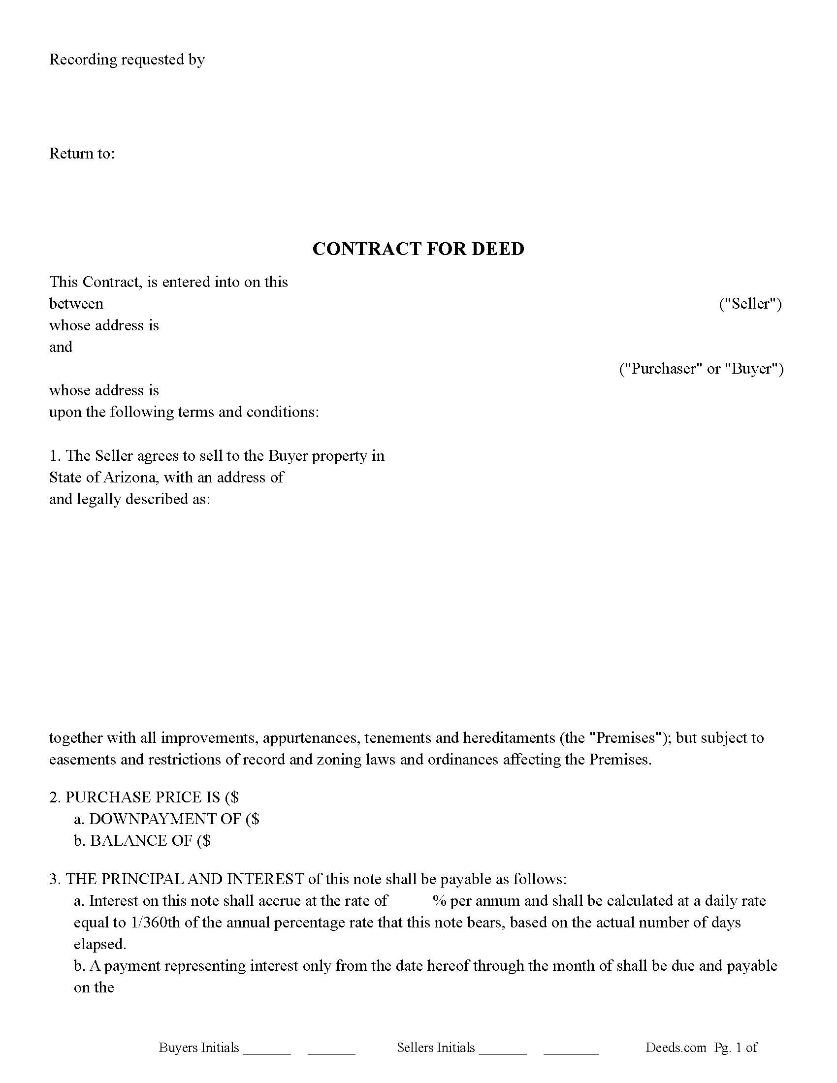 Yavapai County Contract for Deed Form