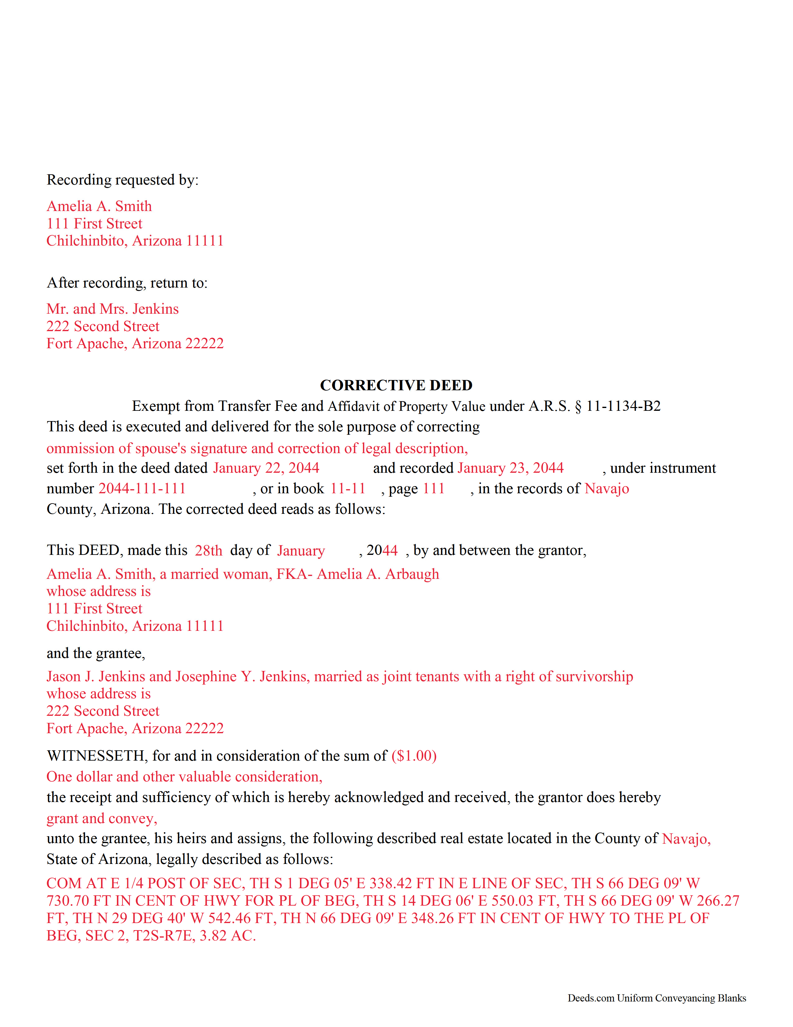 Santa Cruz County Completed Example of a Correction Deed Document