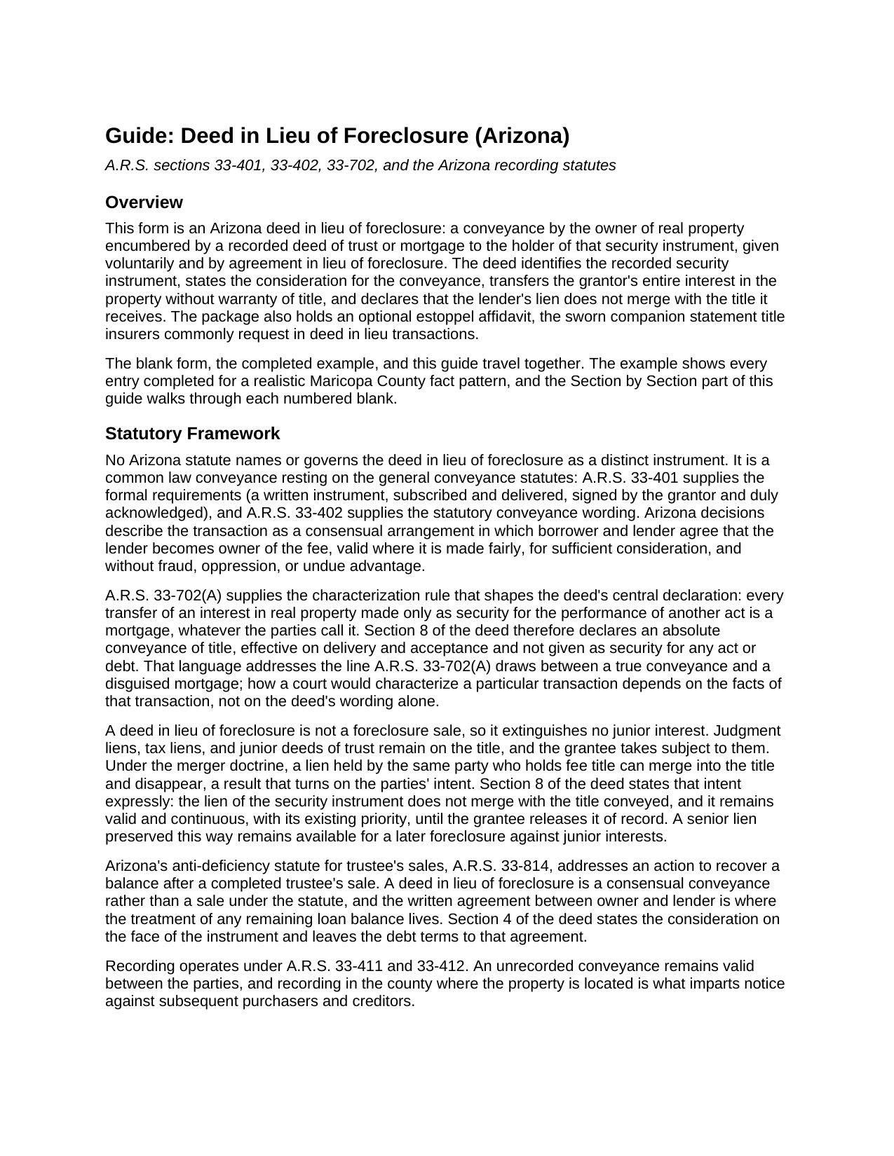 Apache County Deed in Lieu of Foreclosure Guide