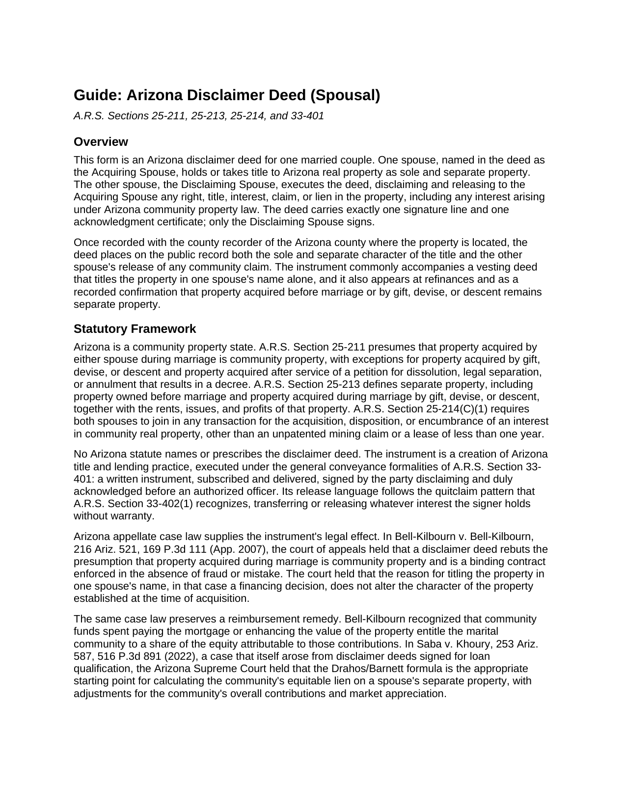 Gila County Disclaimer Deed (Spousal) Guide
