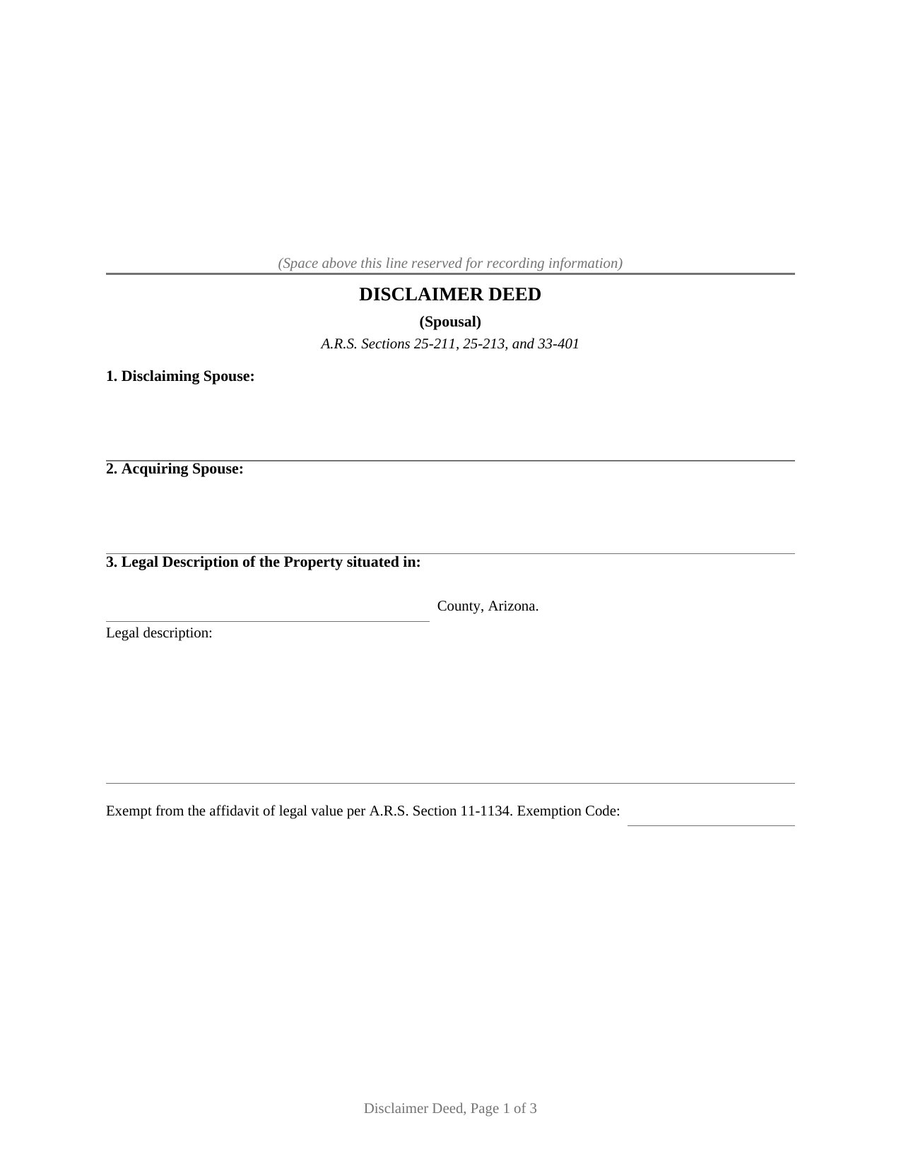 Gila County Disclaimer Deed (Spousal) Form