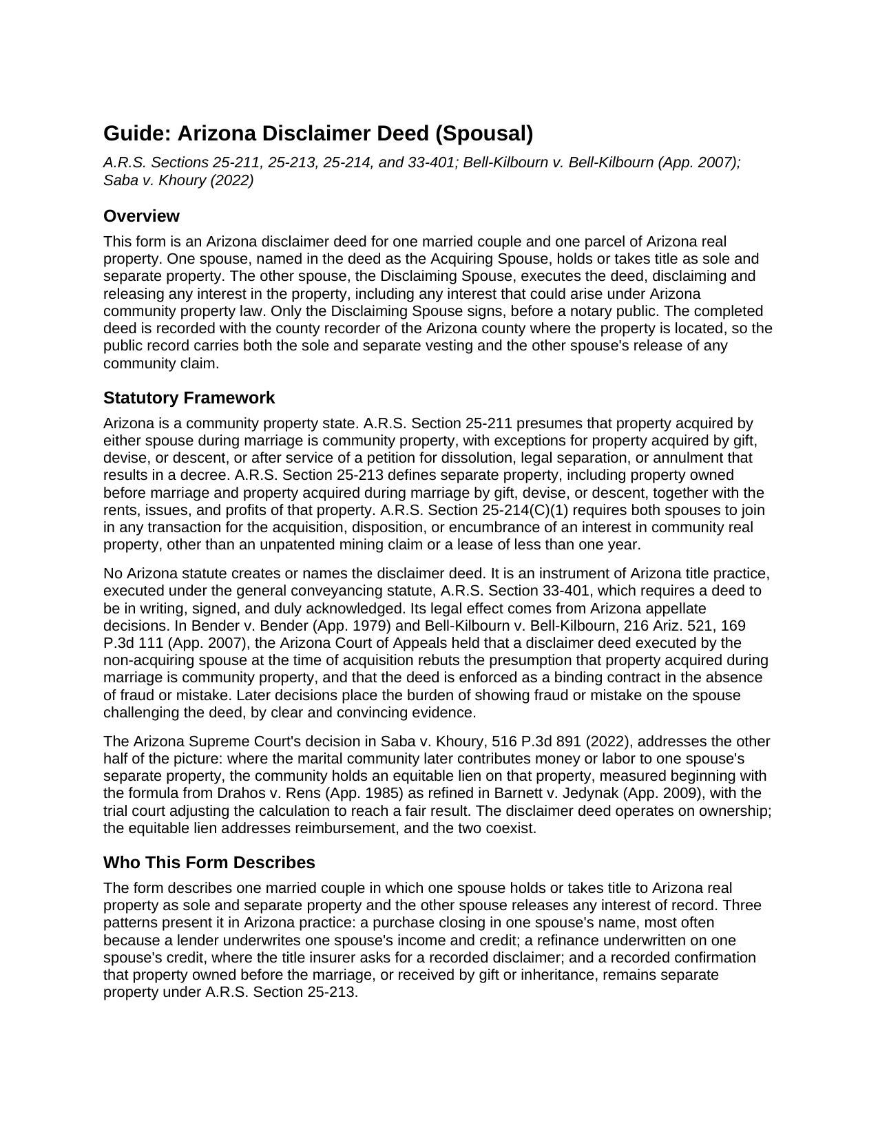 Graham County Disclaimer Deed (Spousal) Guide