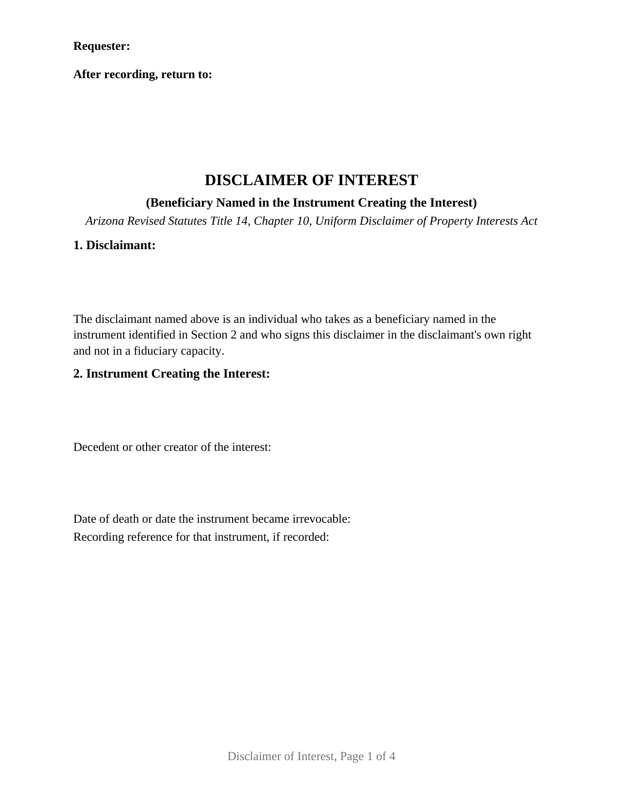 Coconino County Disclaimer of Interest (Beneficiary) Form
