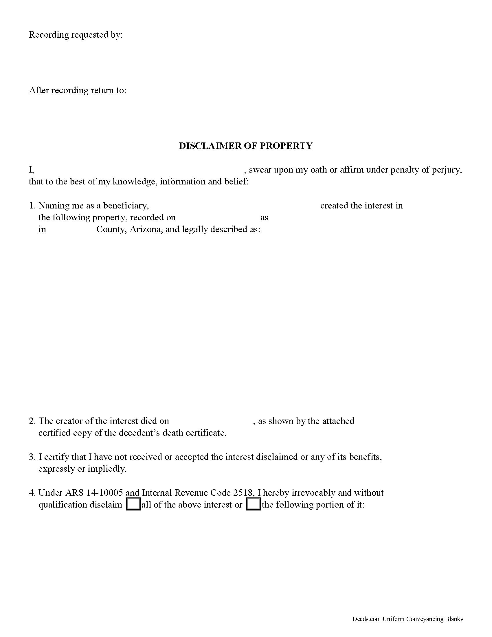 Pinal County Disclaimer of Interest Form