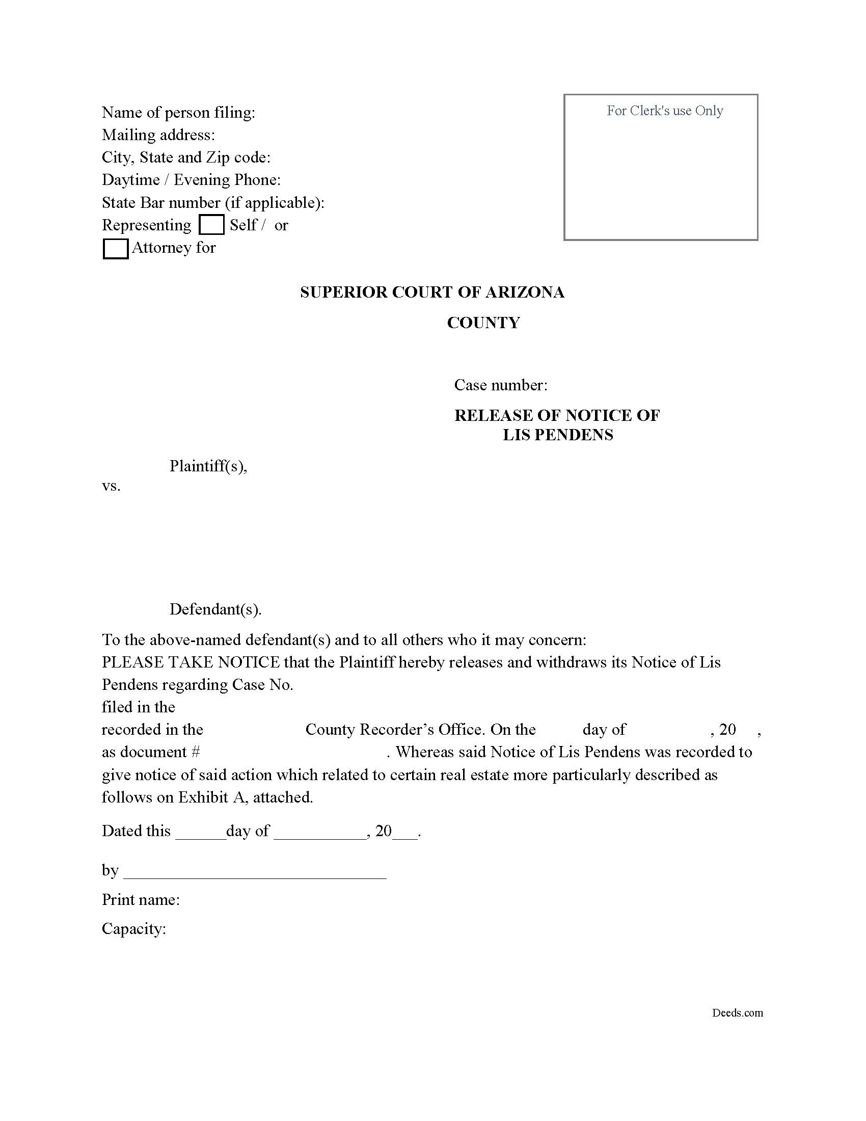Lis Pendens Release Form